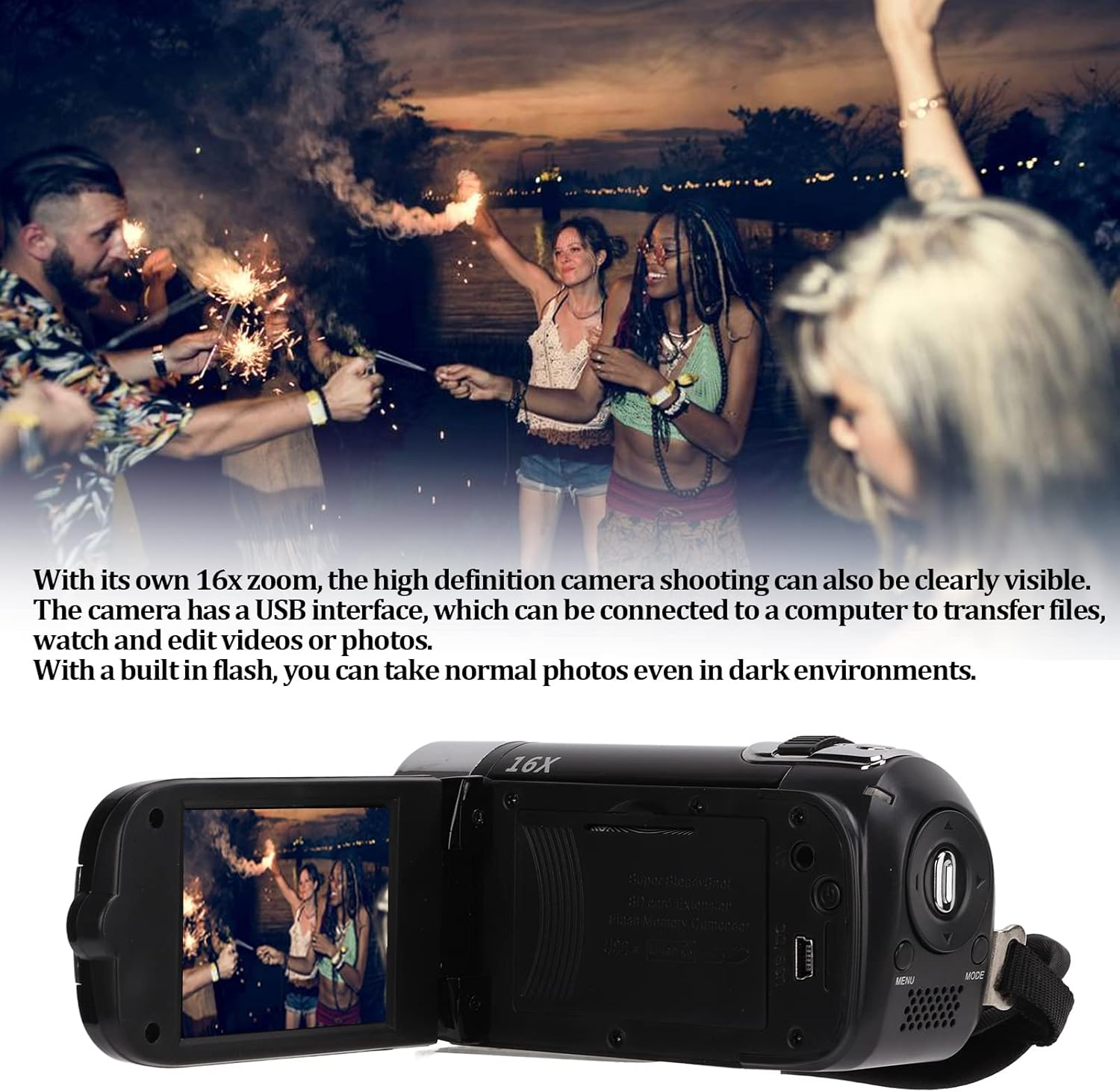 Video Camera Camcorder 4K, Full HD 48MP Vlogging Camera with 2.7 Inch 270&deg; Rotation Color Screen, 16X Zoom, Built in Flash, Digital Camera Recorder Foryoutube (Black) image number 3