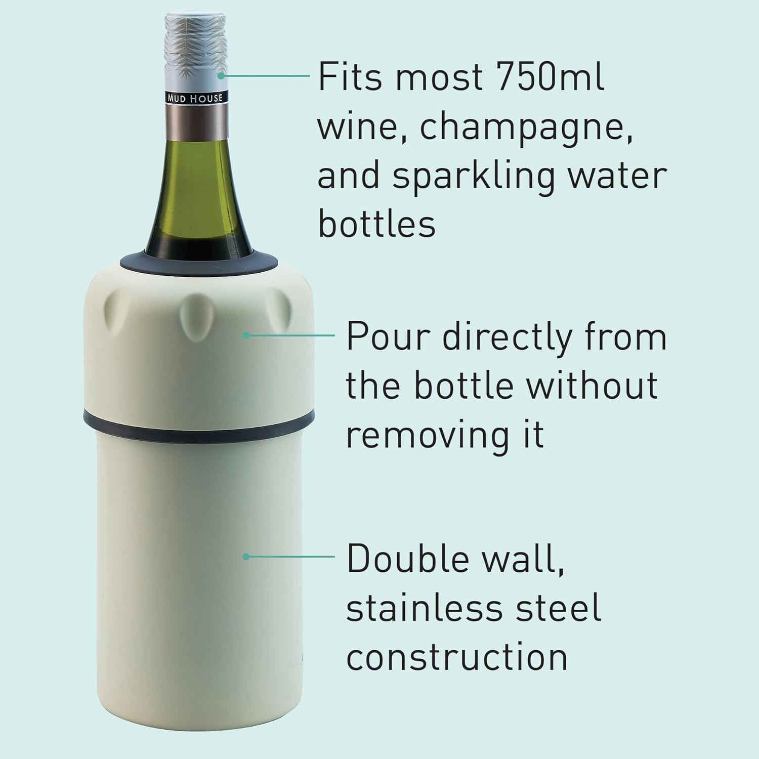 Avanti Insulated Wine Cooler - Sand - Keeps Your Wine Cold up to 6 Hours, No Ice Required = No Mess image number 4