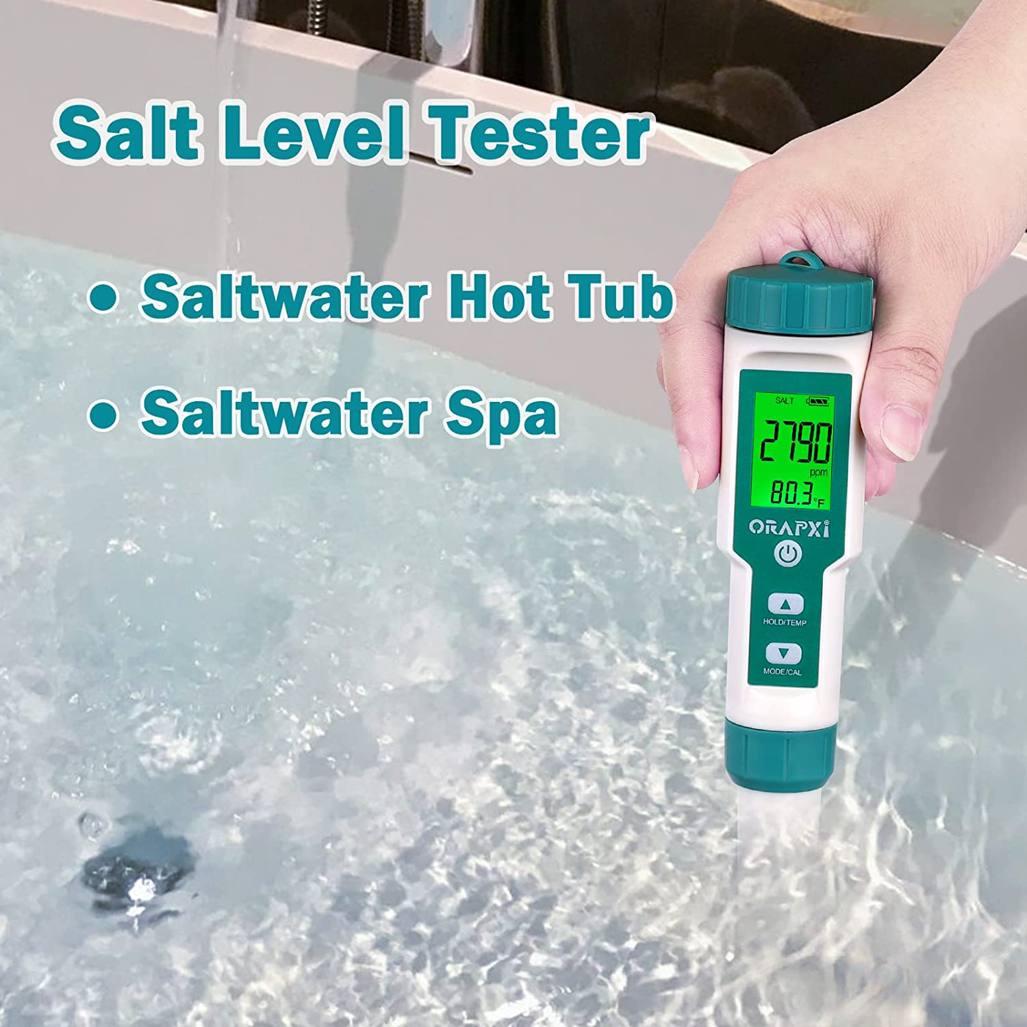 Pool Salt Tester ORAPXI Ph and Salt Meter for Saltwater Pool Ph and Salinity Digital Tester 5 in 1 Salt Meter for Swimming Pools Hot Tubs and Swim Spas image number 2