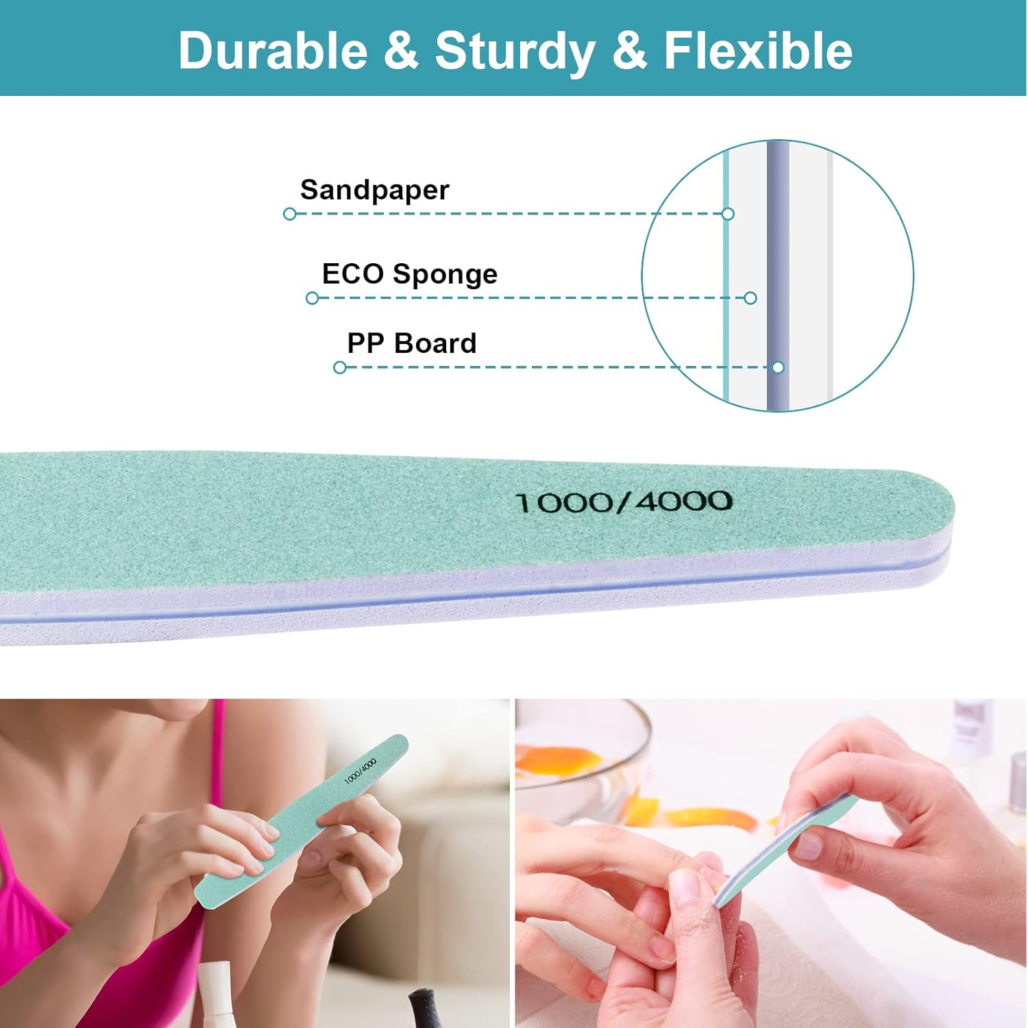 Diesisa 15Pcs 1000/4000 Grit Nail Files for Natural Nails, Emery Boards for Natural Files, Double-Sided Nail Buffering Manicure Pedicure Nail Supplies Tools for Toenail Fingernail for Home & Salon image number 1