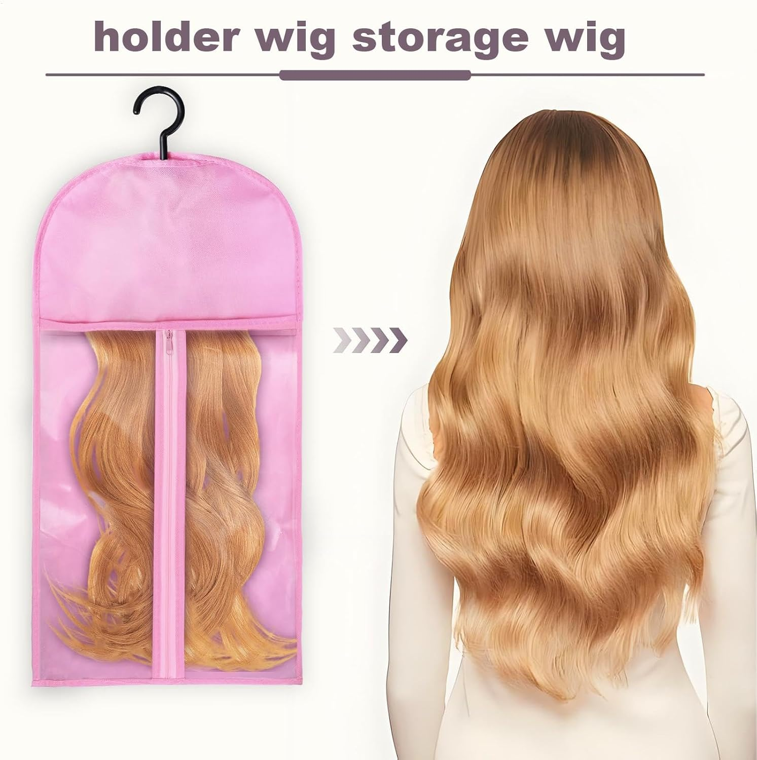 General Hair Extension Storage Bag, Wig Bag Storage Bag - Dustproof Wig Organizer, Storage Bag, Hair Extension Holder, Clear - Black image number 3