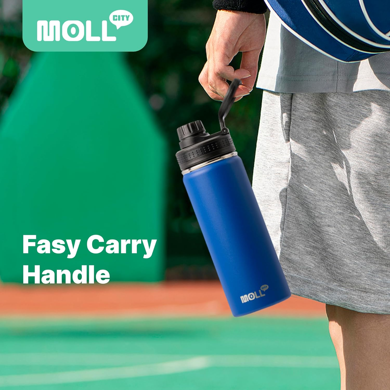 Mollcity 530ML Insulated Water Bottle-Stainless Steel Vacuum Wide Mouth Sports Water Flask with Silicone Boot-Reusable Metal Leak Proof Travel Water Bottle for Girls Boys(Grass Green) image number 2