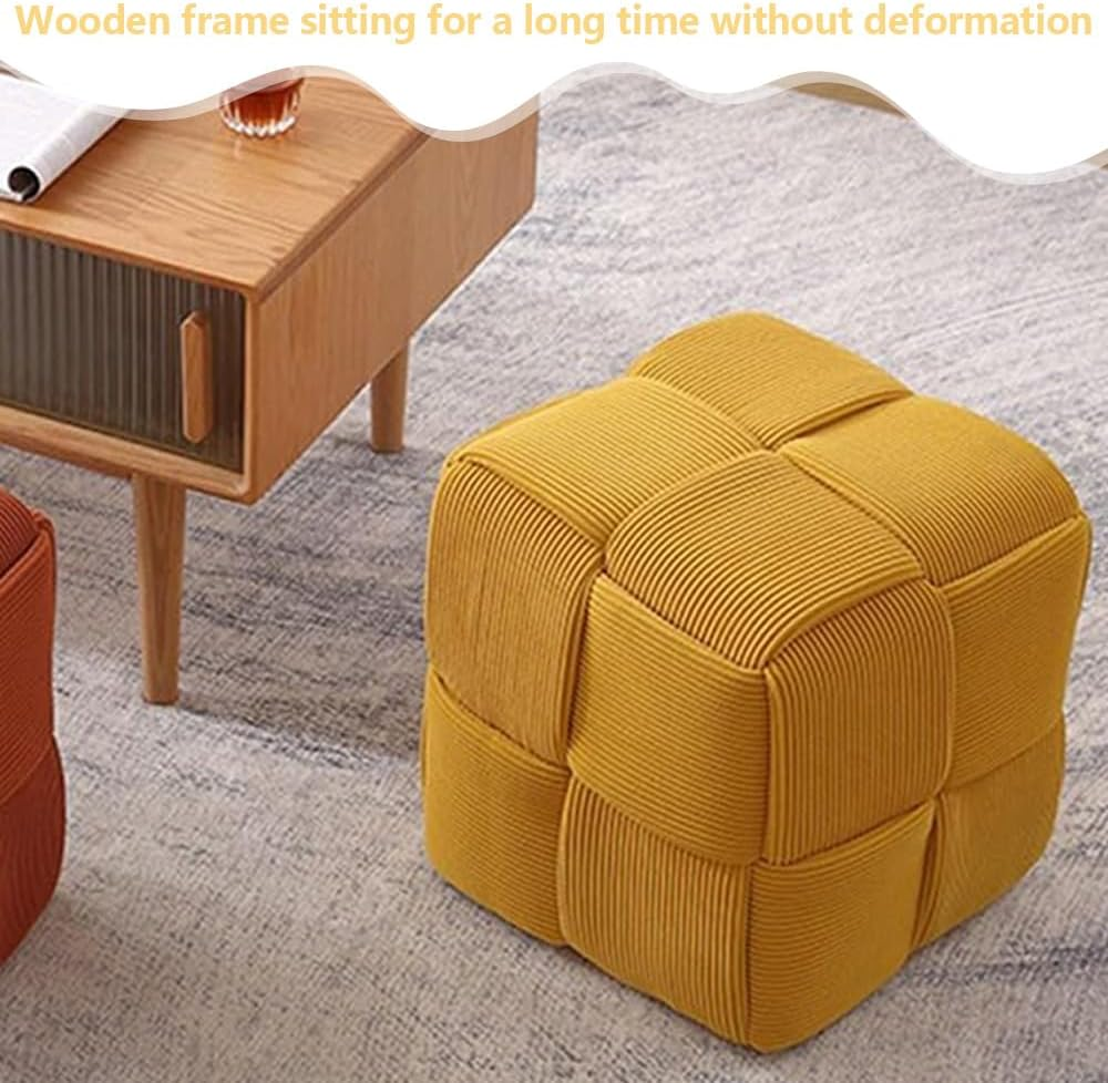 Foot Rest Stool,Cube Sofa Stool,Living Room Ottoman,Square Shoe Changing Chaircube Footstool,For Living Room, Bedroom, Home Shoe Changing,For Entrance,Square (Yellow) - Yellow image number 2