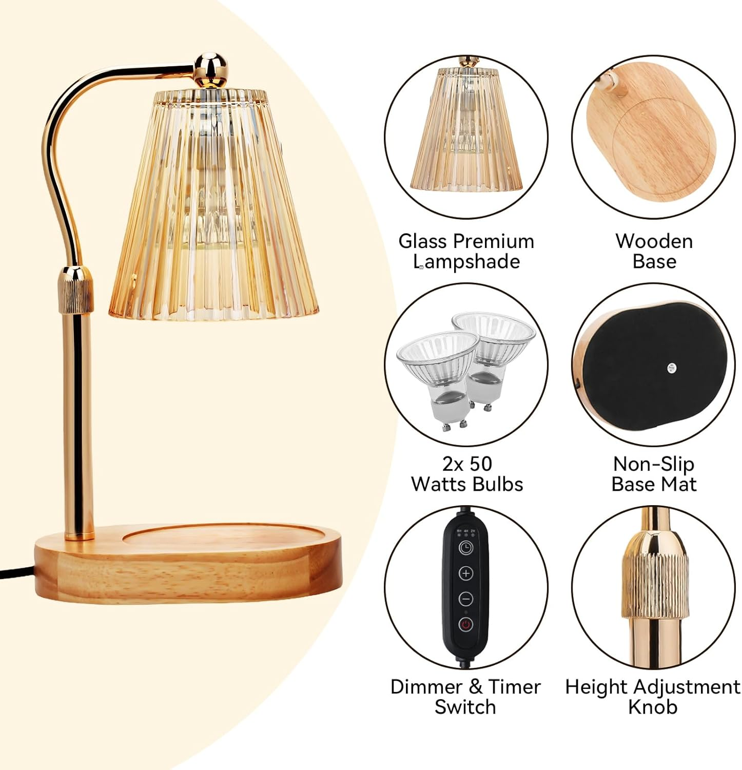 MISERWE Candle Warmer Lamp with 2Bulbs, Adjustable Height Dimmable Wax Warmer with Timer, Wax Melt Warmer with 4 Brightnes, Candle Warmer Light for Mothers Day/Birthday Gifts image number 5