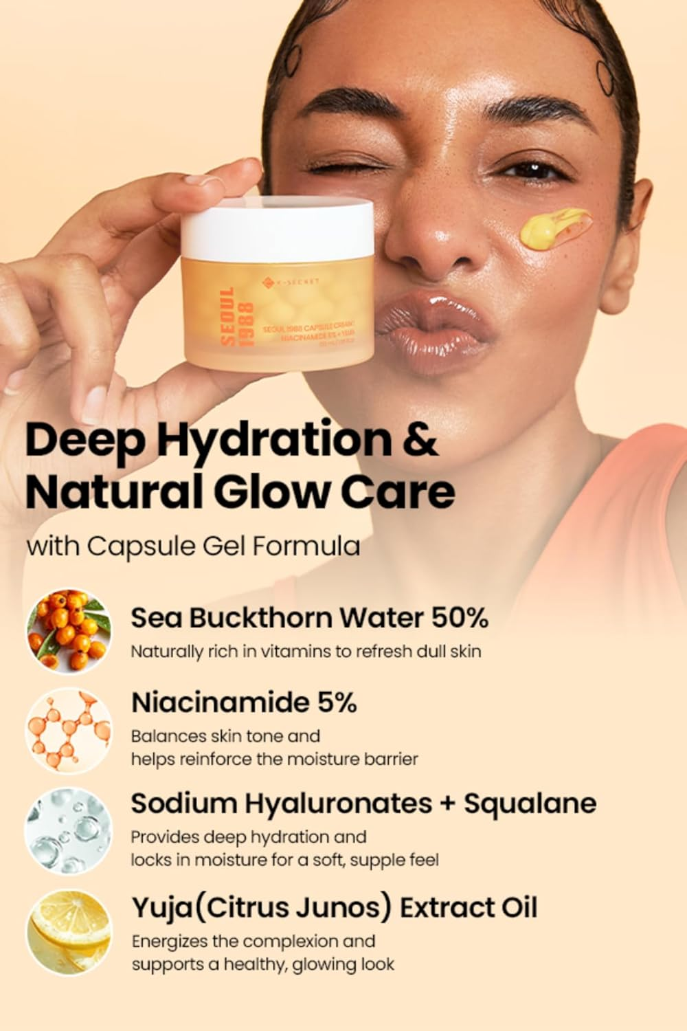 K-SECRET SEOUL 1988 Niacinamide Capsule Cream &ndash; Hydrating Face Moisturizer with 5% Niacinamide and Yuja | Vitamin C Capsule Cream for Dark Spots, Uneven Skin Tone | Korean Skincare, 50Ml / 1.69 Fl Oz image number 2