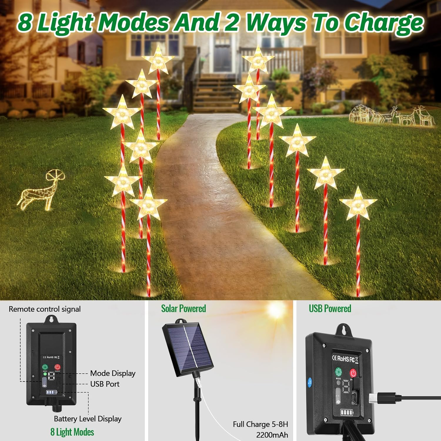 FLSEPAMB 12Pack Solar Christmas Lights Outdoor, Christmas Decorations Outdoor with 8 Modes Timer Remote, Waterproof Outdoor Xmas Lights for Outdoor Xmas Garden Yard Walkway Decor image number 6