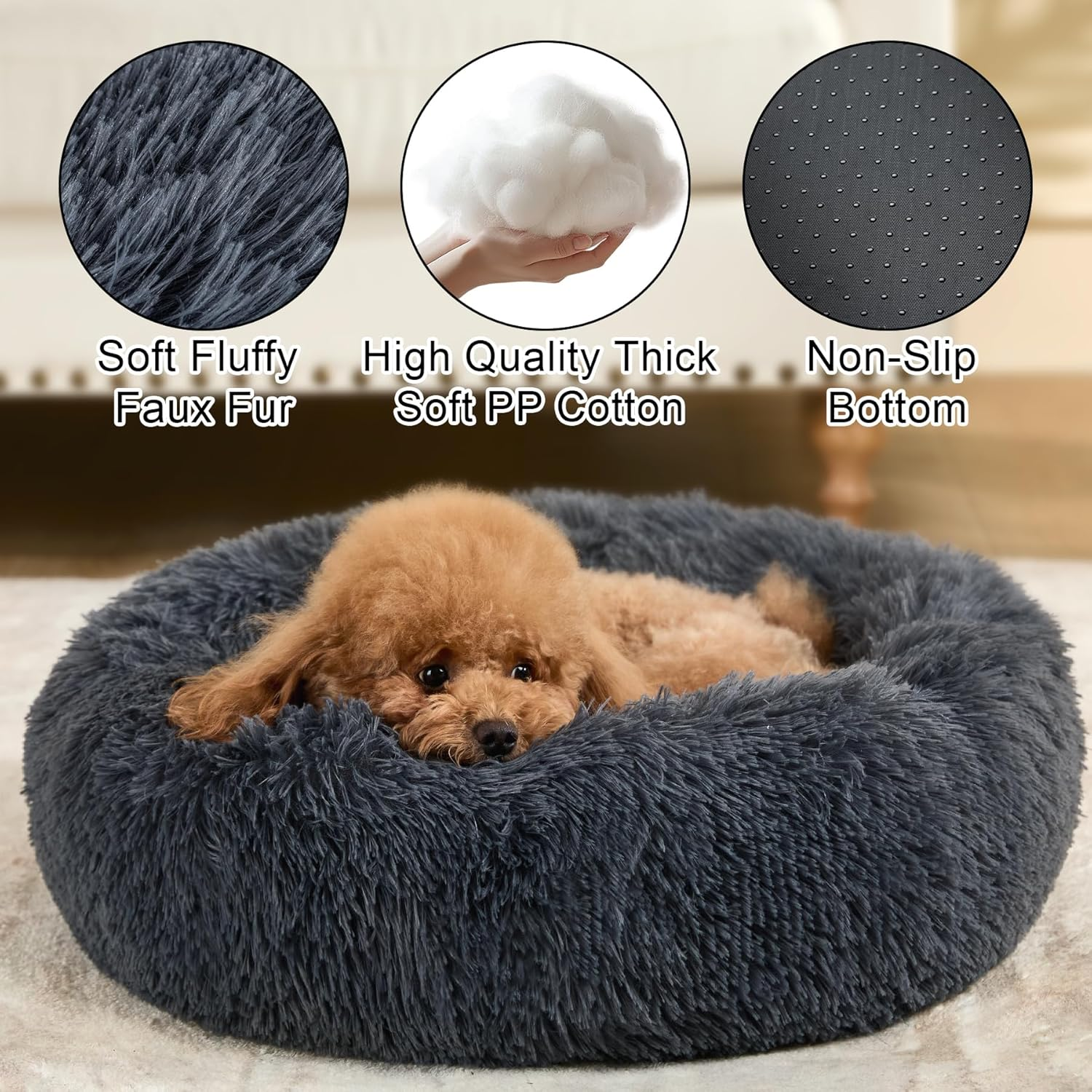 Kimpets Snuggle Dog Bed, Comfy Calming Dog Bed, Machine Washable Dog Bed for Medium Dogs, Cute&Fuzzy&Anti Anxiety Dog Bed, 27.5'' Soft Bean Dog Bed, up to 25Lbs Cozy&Comfy Dog Beds for Medium Dogs image number 7