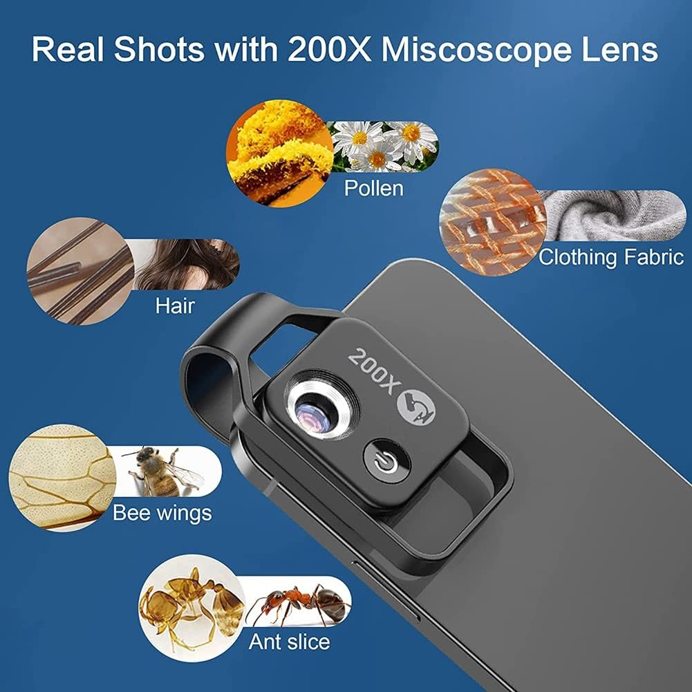 200X Cell Phone Microscope Accessory with Lens, Portable Mini Digital Microscope with LED Light/Universal Clip image number 3