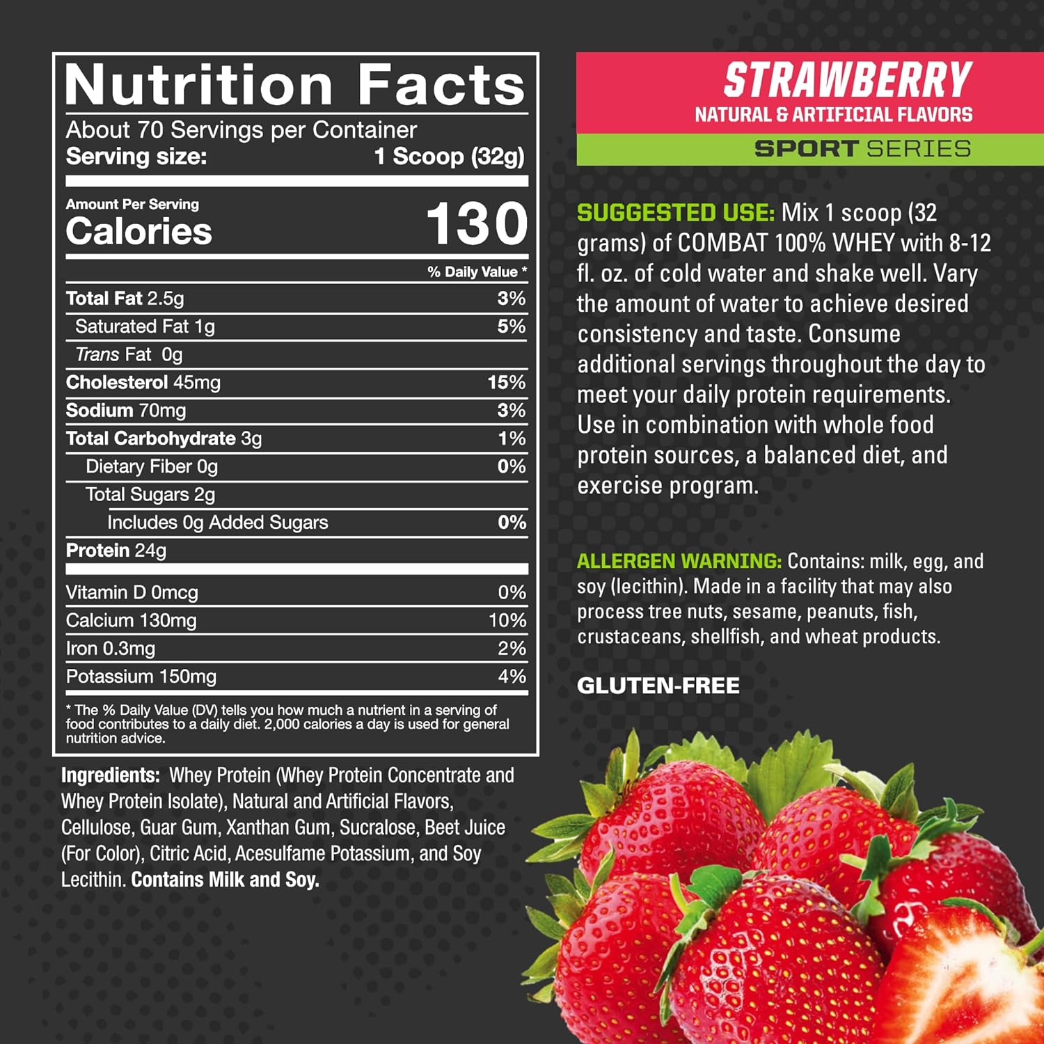 Musclepharm Combat 100% Whey Protein Powder, Strawberry, 5 Pound image number 4