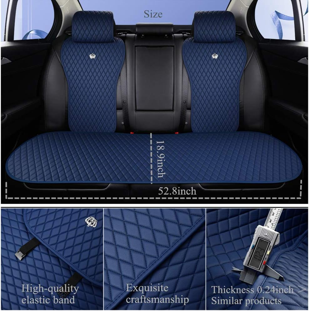 Blue Seat Covers Auto Seat Cushion Covers Leather Universal Seat Covers 2/3 Covered 11PCS Fit Car/Auto/Suv (A-Dark Blue) - A-Dark Blue image number 5