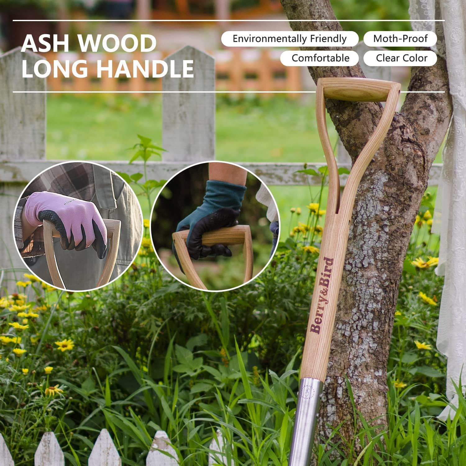 Berry&Bird Diggings Shovels, Garden round Point Digging Shovel with D-Grip Wooden Handle, 104Cm/41In Stainless Steel Gardening Heavy Duty Digging Spade Shovel Beach Shovel Snow Shovel for Women Men image number 3