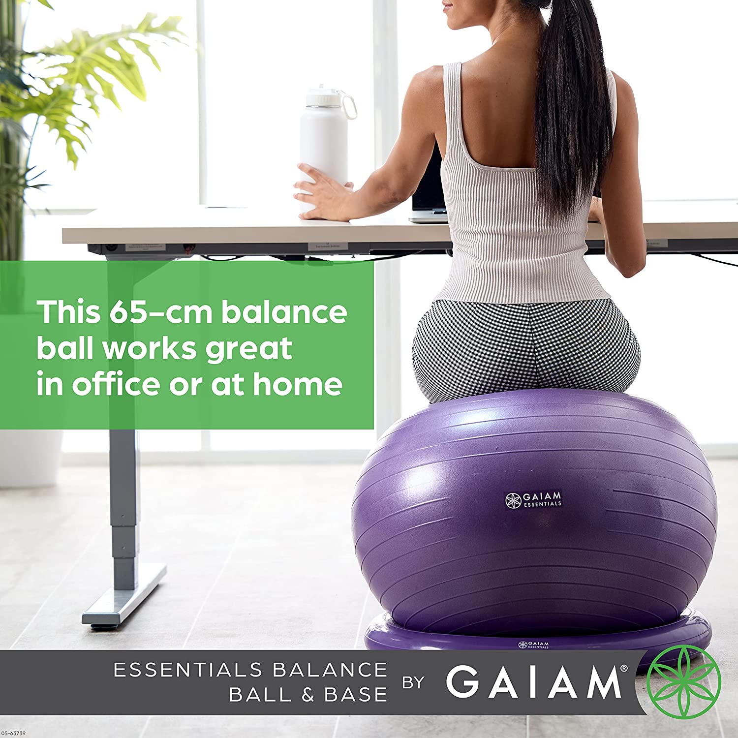 Gaiam Essentials Balance Ball & Base Kit, 65Cm Yoga Ball Chair, Exercise Ball with Inflatable Ring Base for Home or Office Desk, Includes Air Pump - Navy image number 2