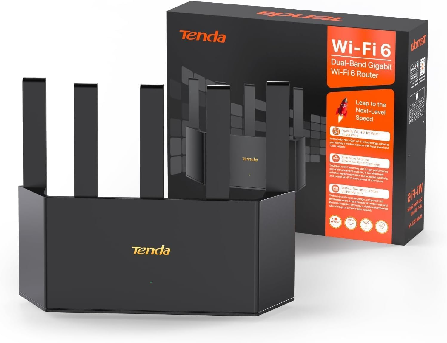 Tenda AX1500 Wifi 6 Router &ndash; Dual Band Gigabit Wireless Internet Router, 4XGE Ports, VPN Router, Easy Setup, Parental Controls, Access Point Mode, Ipv6, WPA3, Vertical Internet Router (RX2L Pro)
