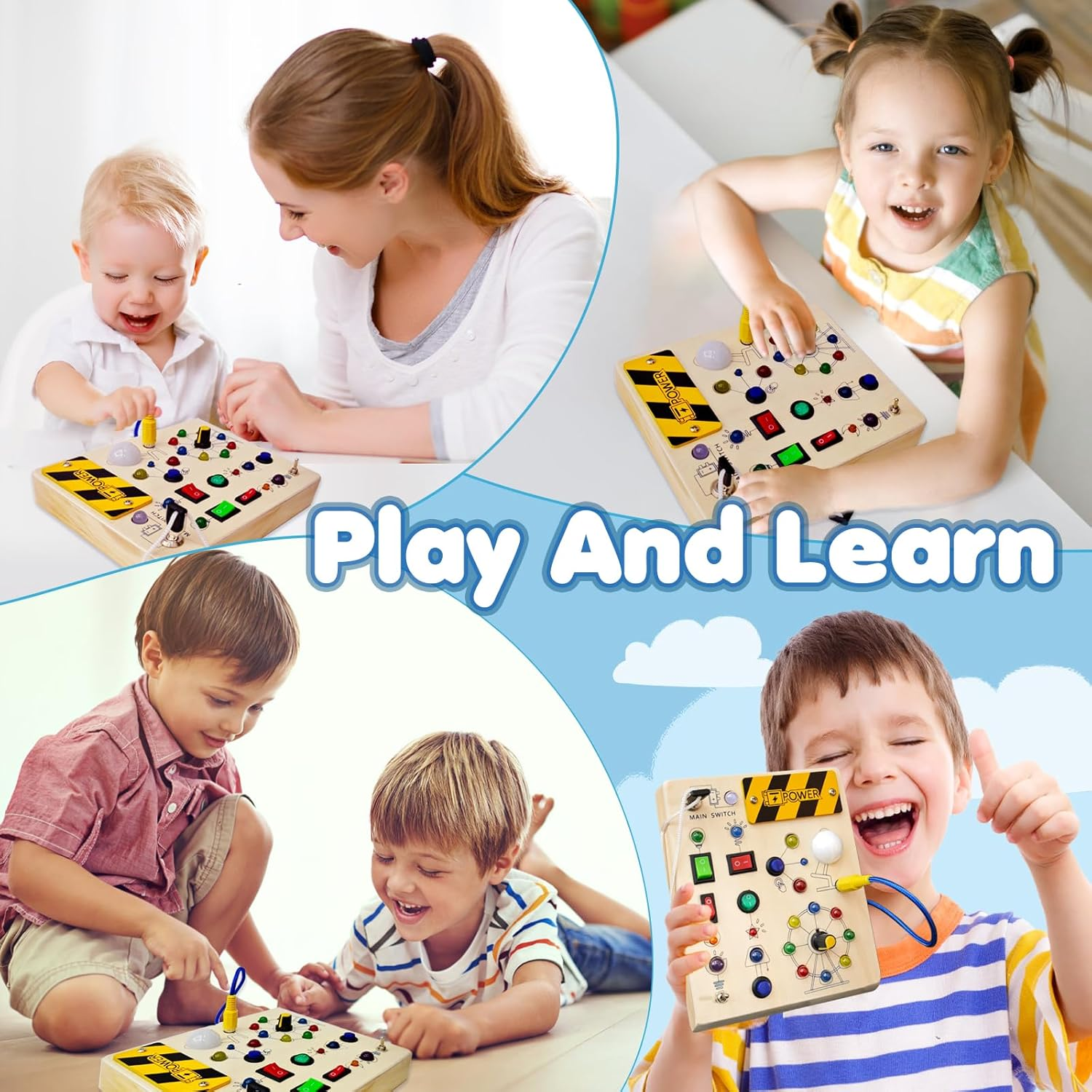 PELOSTA Busy Board Montessori Toys for 1-3 Year Old,Wooden Toddler Toy with LED Light up Switch,Autism Sensory Travel Toys,Educational Toys for 18+ Months Baby, 1 2 3 Year Old Boys Girls Gifts image number 6