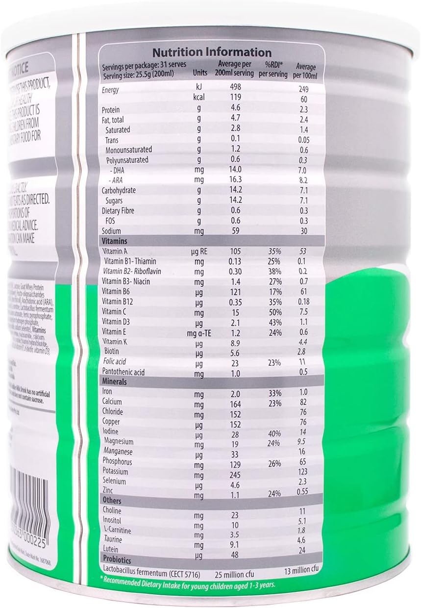 NATURE ONE DAIRY Premium Goat Milk Powder Step 3 (1-3 Years) -Toddler Milk -Gentle on Tummies -Lutein -Supports Immunity -Goat Milk, 800G image number 2