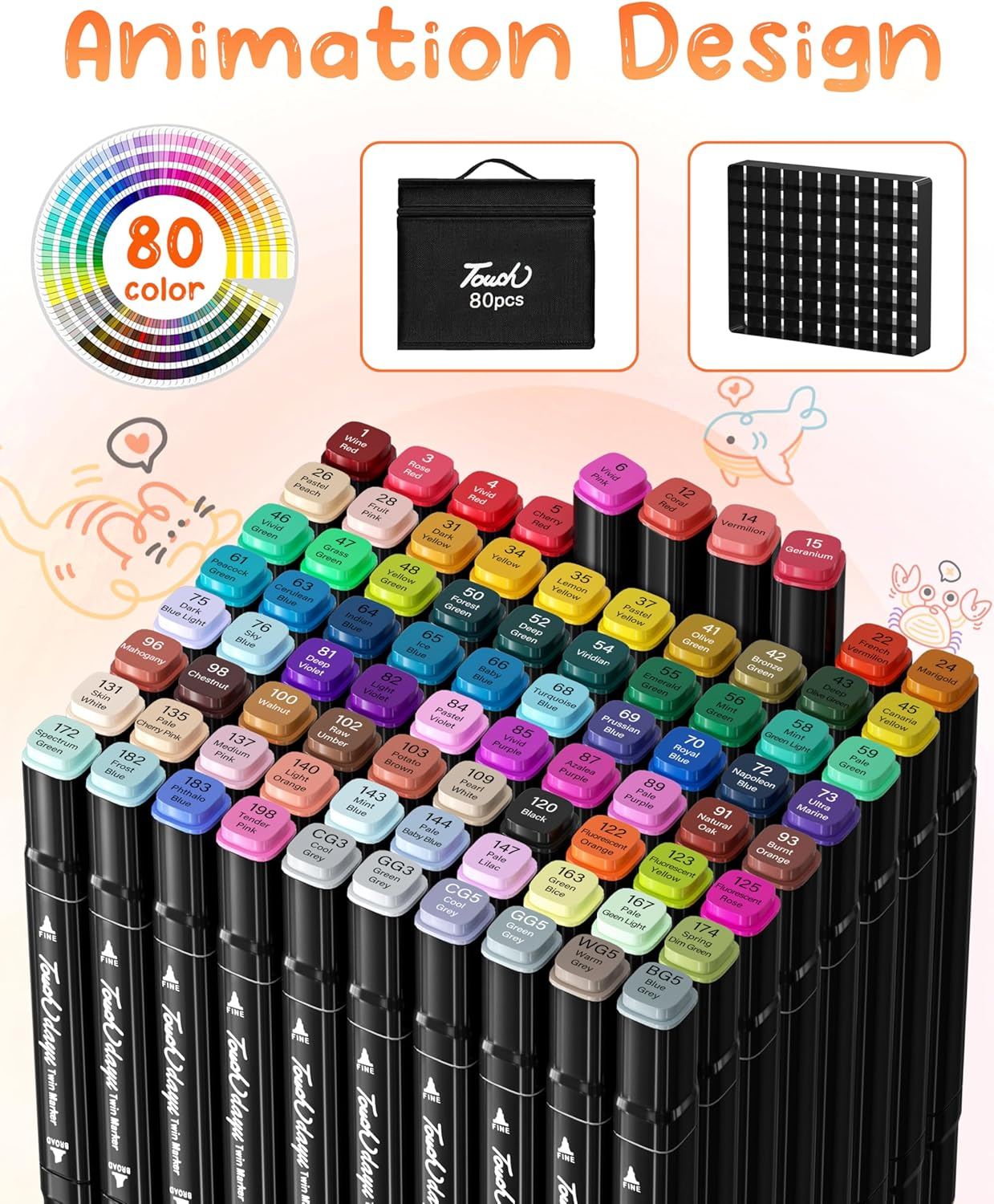 YESDEX Alcohol Markers Brush Tip - 80 Colors Dual Tipped Art Marker Set for Painting, Coloring, Drawing and Sketching, Alcohol Based Twin Sketch Markers Pen for Boys Girls Students Artist Adult image number 5