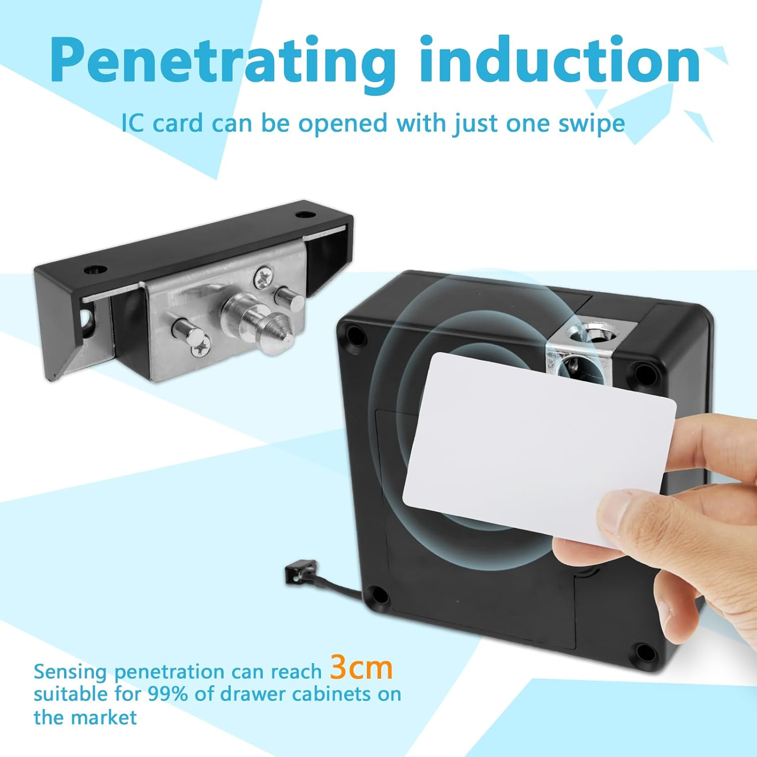 Smart Cabinet Lock, Hidden Cabinet Lock with 2 Cards, Intelligent Electronic Drawer Lock, No Drill Invisible Cabinet Lock, Keyless Cabinet Drawer Lock Set for Drawer Cabinet image number 5