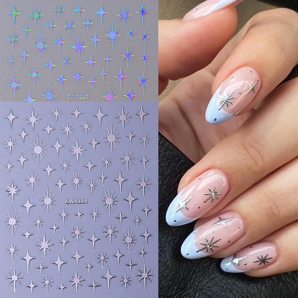 Missjelly 6 Sheets Star Nail Stickers, 3D Nail Stickers, Starlight Nail Art Stickers image number 1