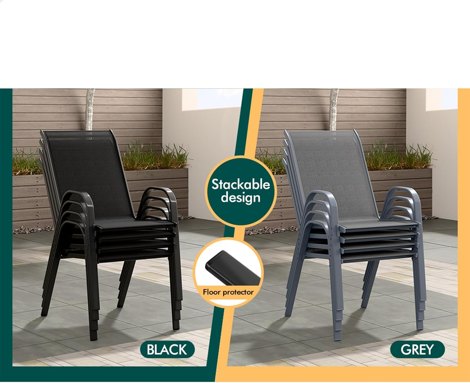 ALFORDSON Outdoor Patio Bistro Chairs 2 Pcs Uv-Resistant PE Wicker, 2X Stackable Outdoor Lounge Chairs with Metal Frame for Conversation Set Coffee Table, Black image number 7