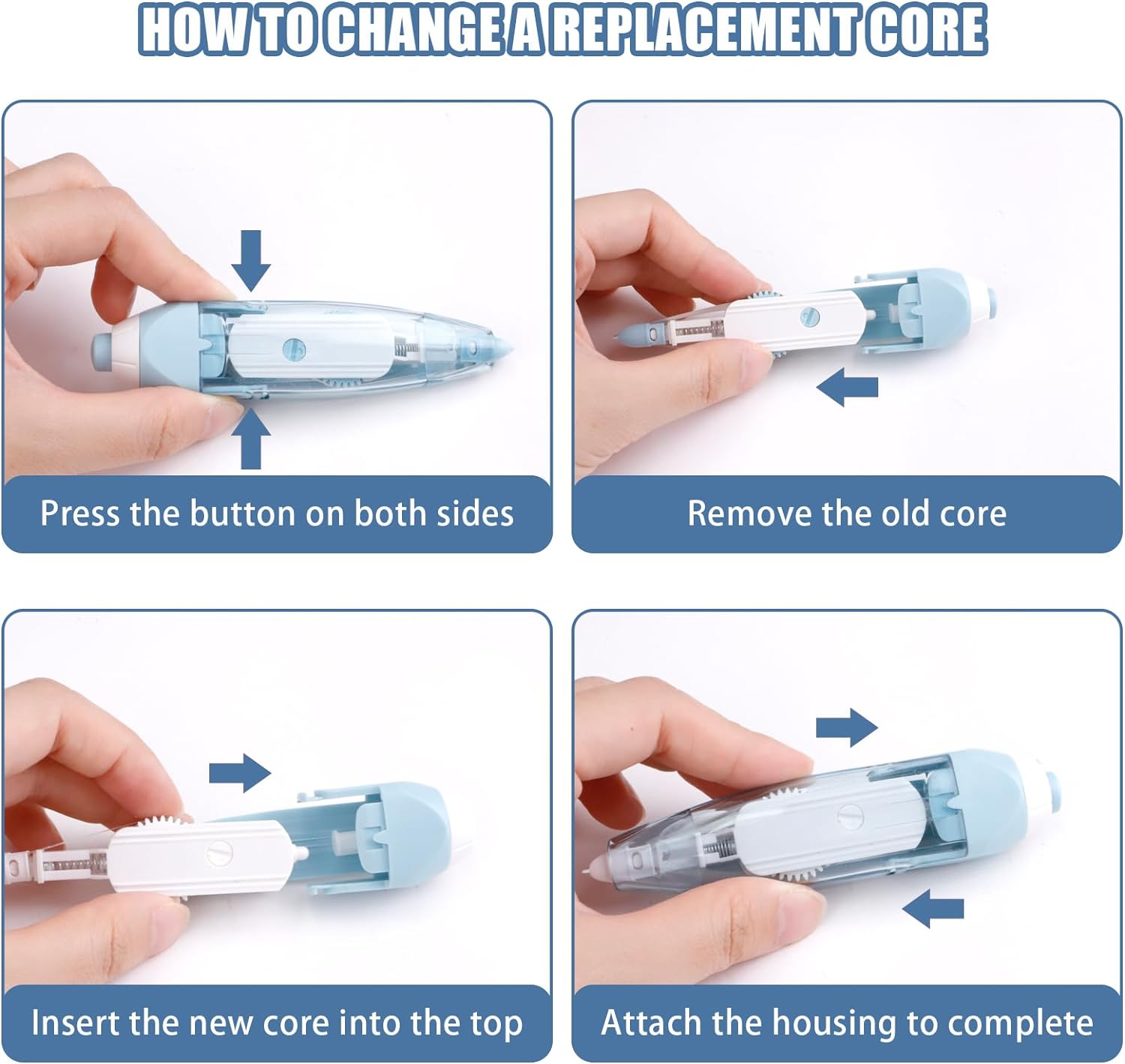 8Pcs Retractable White Out Correction Tape Set, 4Pcs Refillable White Out Tape Pen with 4Pcs Replacement Tape Refill, Aesthetic Writing Stationary Supplies for School Office Student Kids