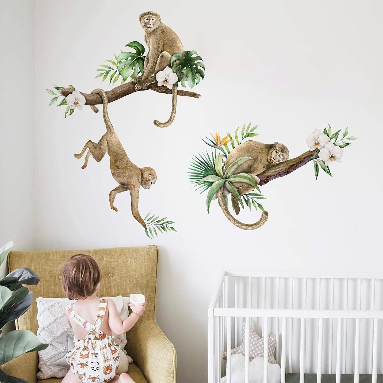 Mfault Monkey Climbing Tree Wall Decals Stickers, Jungle Animals Nursery Decorations Baby Boys Girls Bedroom Art, Kids Toddlers Room Playroom Classroom Daycare Decor image number 6
