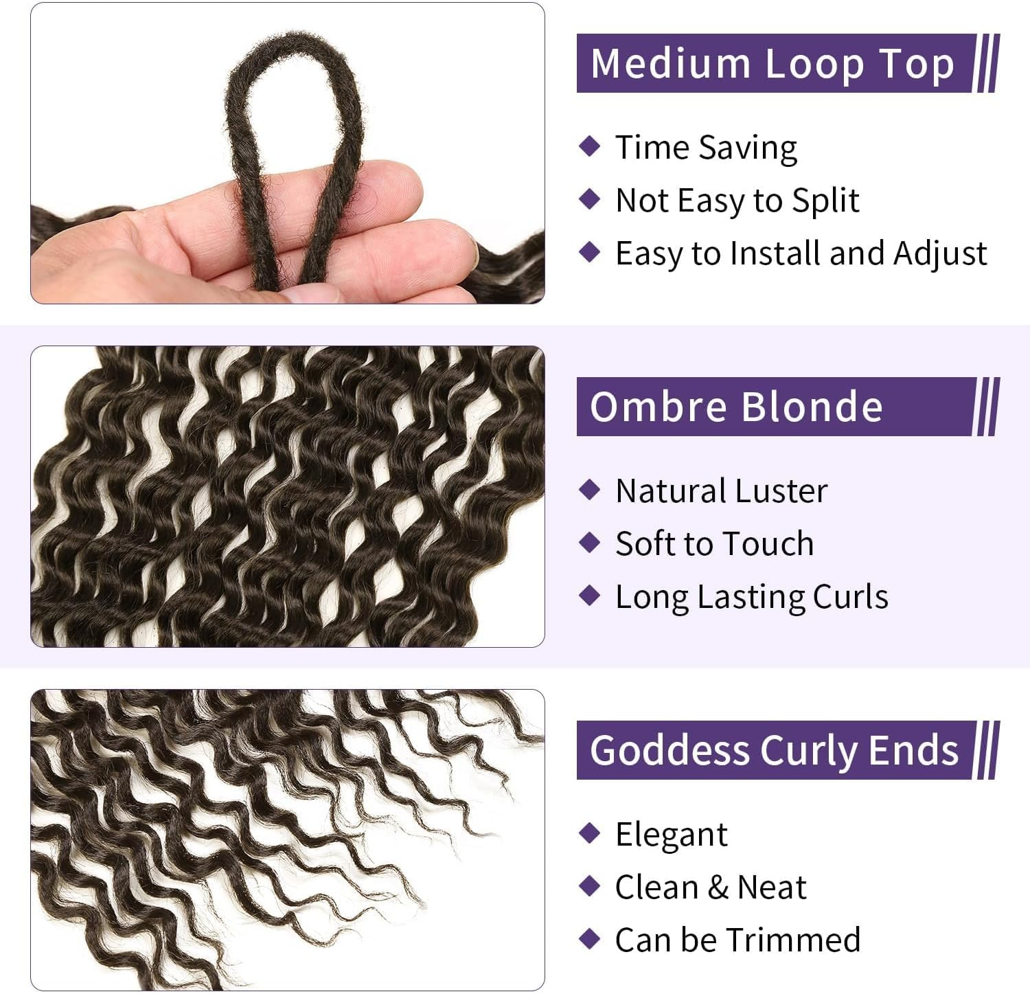 Curly Double Ended Dreadlock Extension 24 Inches Synthetic Wavy Extension 10 Strands Soft Handmade Extensions 0.6 CM Braid in Dreadlock Extensions with Curly Ends image number 2