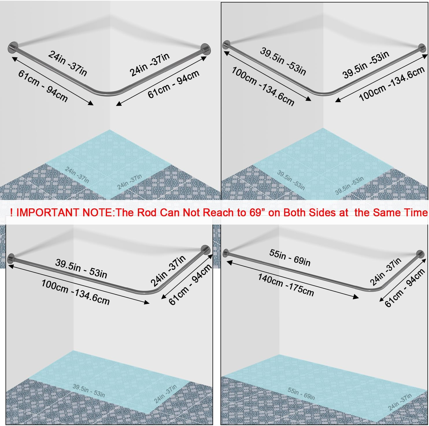 Sikaiqi Stretchable 304 Stainless L Shaped Bathroom Bathtub Corner Shower Curtain Rod Rack (90-130Cm X 90-130Cm) image number 5
