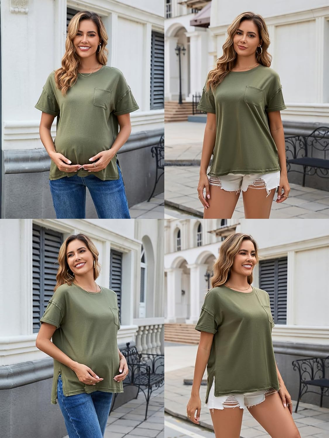Ecavus Women'S Maternity T-Shirt Oversized Short Sleeve Loose Fit Cotton Blend Pregnancy Top Casual Wear image number 7