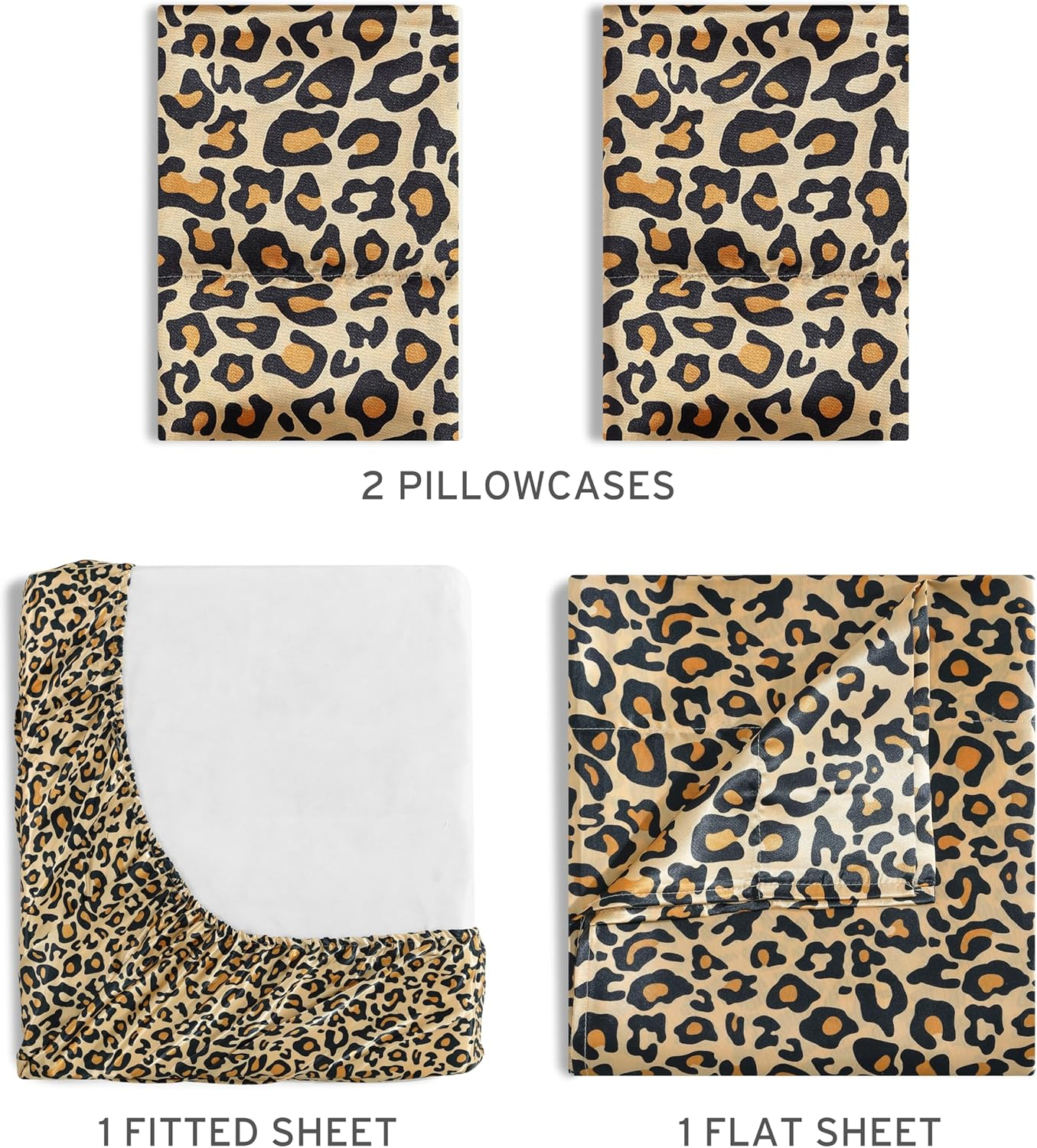 Elite Home Products 100% Luxury Satin Polyester Solid Sheet Set, King, Leopard image number 2