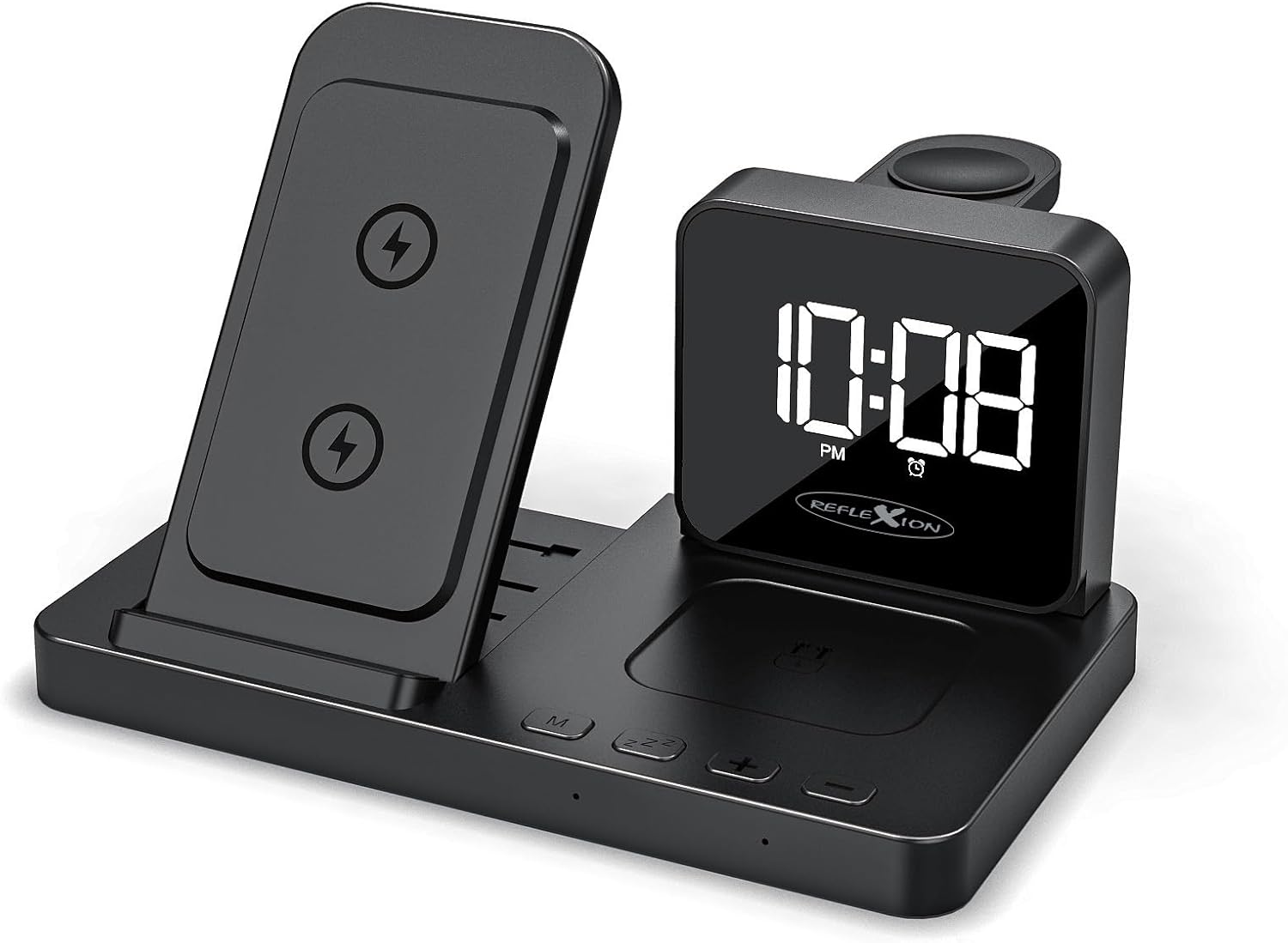 Reflexion 4-In-1 Wireless Charger with Clock and Alarm Clock, Wireless Charging Station for Smartphone, Apple Watch & Headphones, 15 W Quick Charge, Dual Alarm Function, USB-C Connection, Compact And image number 2