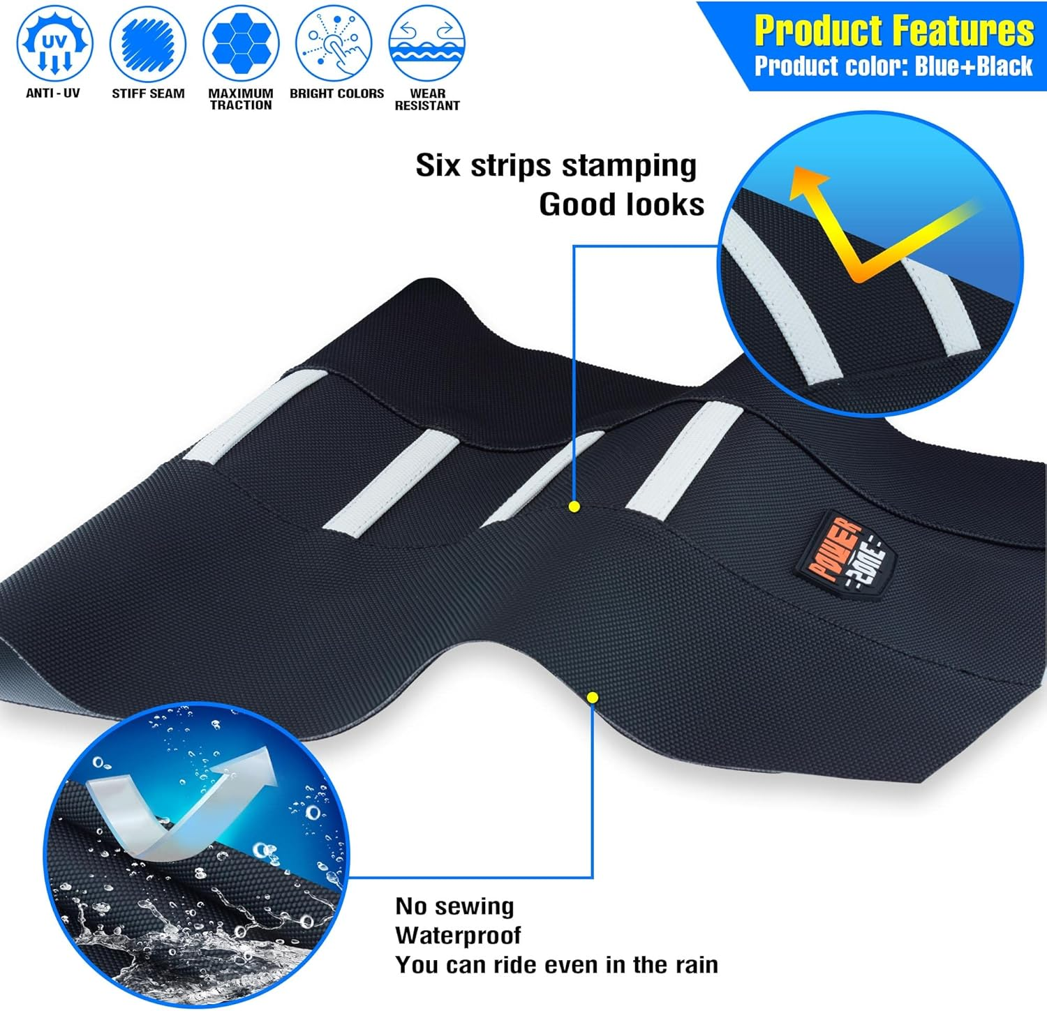 MCHMFG Motorcycle Universal Seat Cover Non-Slip Rubber Striped Gripper Soft Sewing for CRF WR WRF RMZ YZF SXF EXC EXC XC SX CR KLX Dirt Pit Bike Motocross off Road Motorbike (White) - Green image number 4