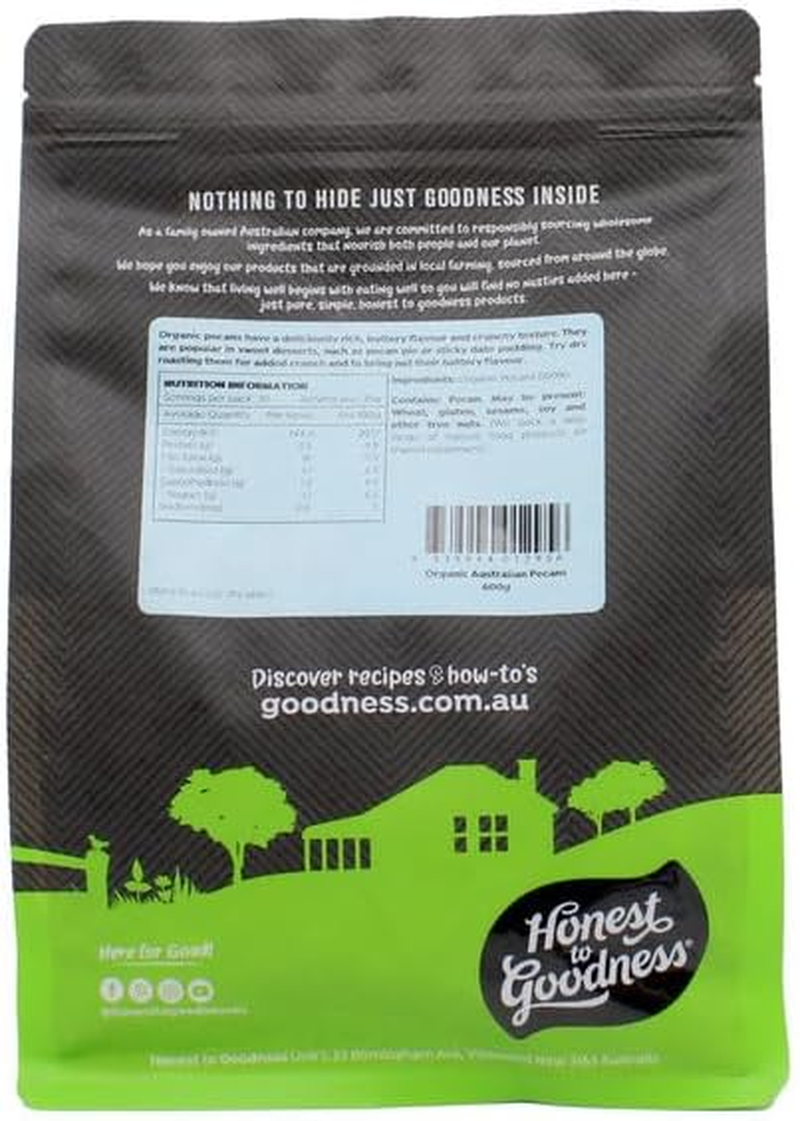 Honest to Goodness, Organic Australian Pecans, 600 Grams - Enjoy the Deliciously Rich, Buttery Flavour and Texture of These Aussie Grown Nuts! Desired in Sweet and Savory Recipes. image number 2