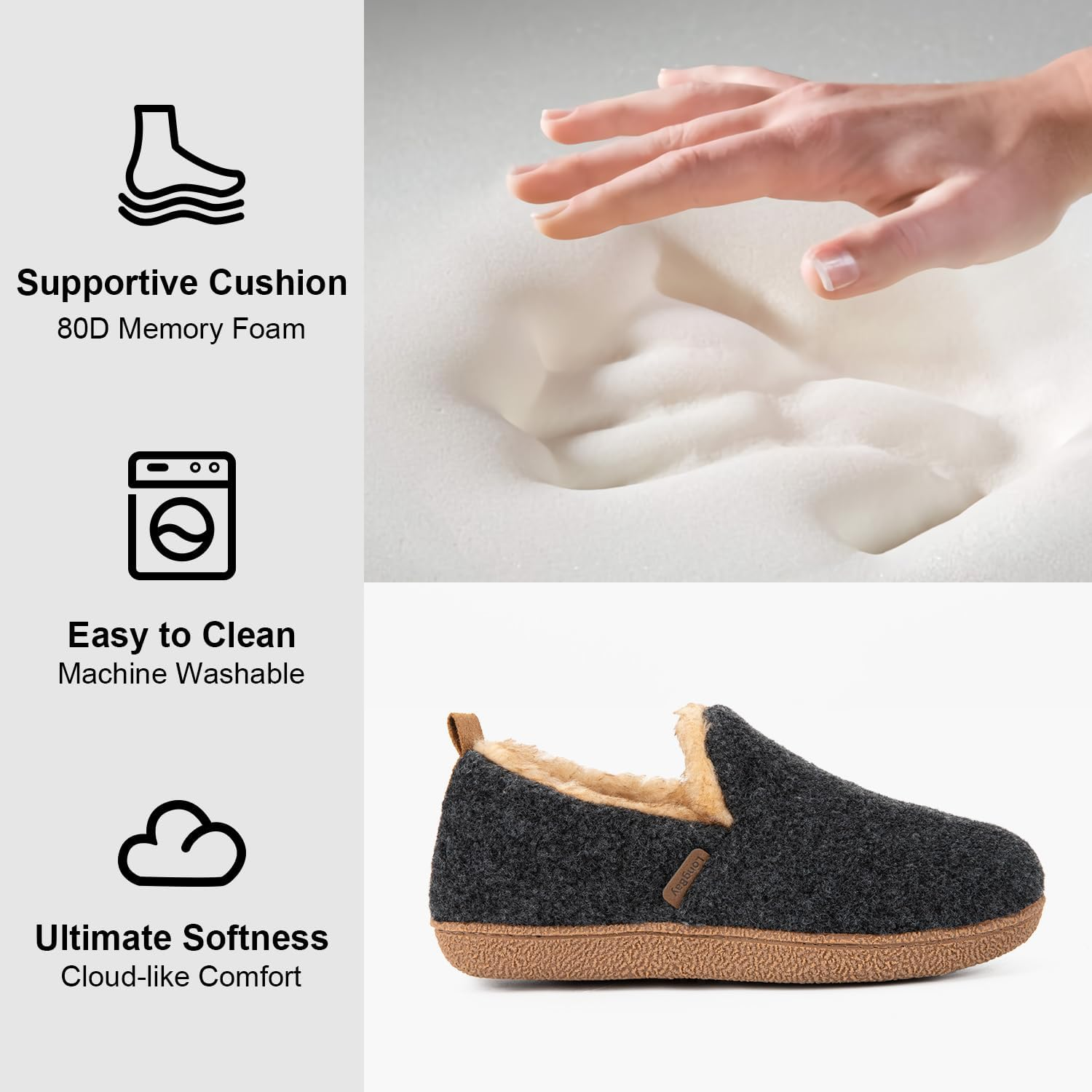 Longbay Women'S Felt Bootie Slippers Warm Cozy Memory Foam Slipper Boots with Polar Fleece Lining Non Slip House Shoes Indoor Outdoor image number 2