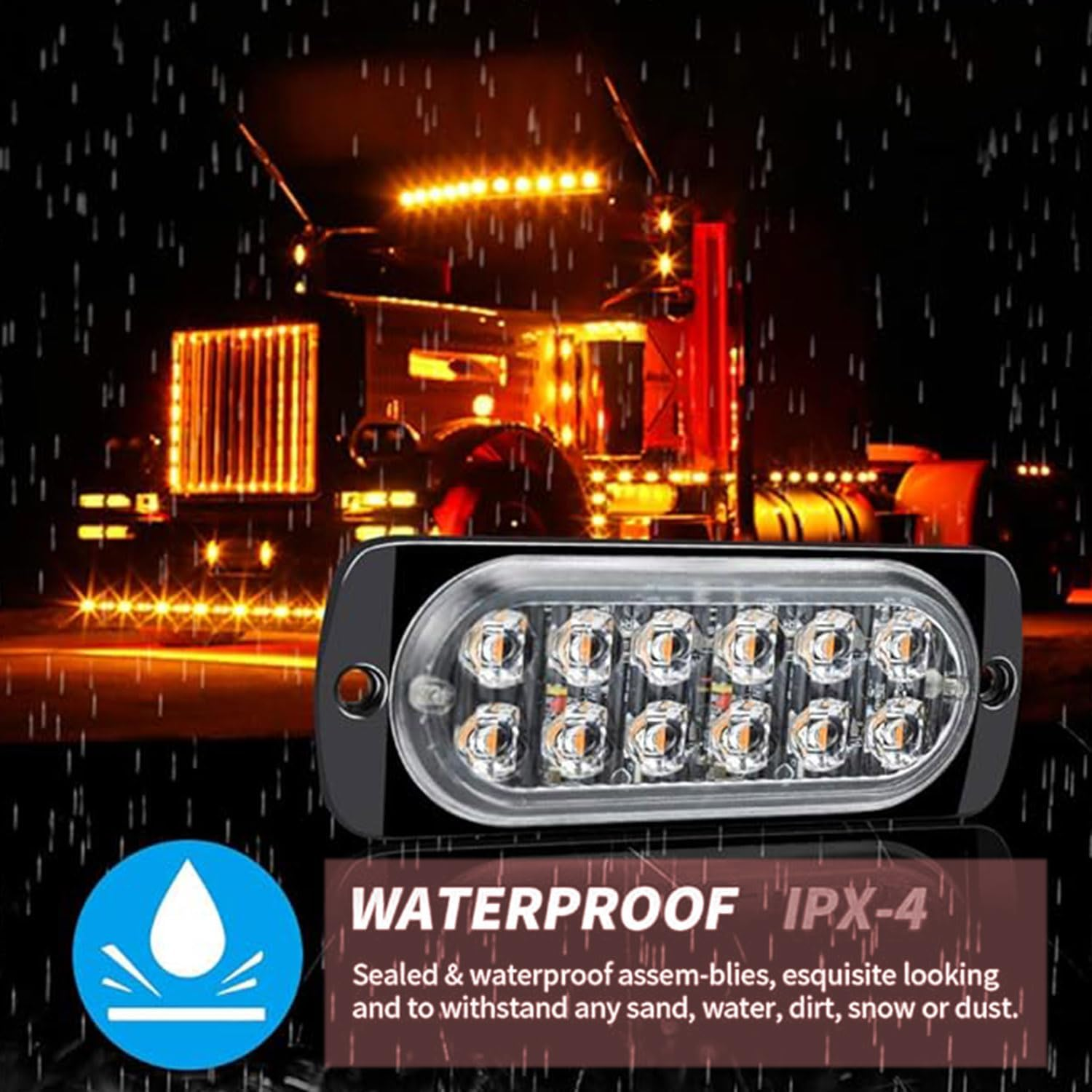 Roczential 4 PCS 12-LED Amber LED Strobe Lights, Super Bright Waterproof 12V-24V Ultra Slim Grill Lights for SUV Vehicle Truck Heavy Duty. image number 2