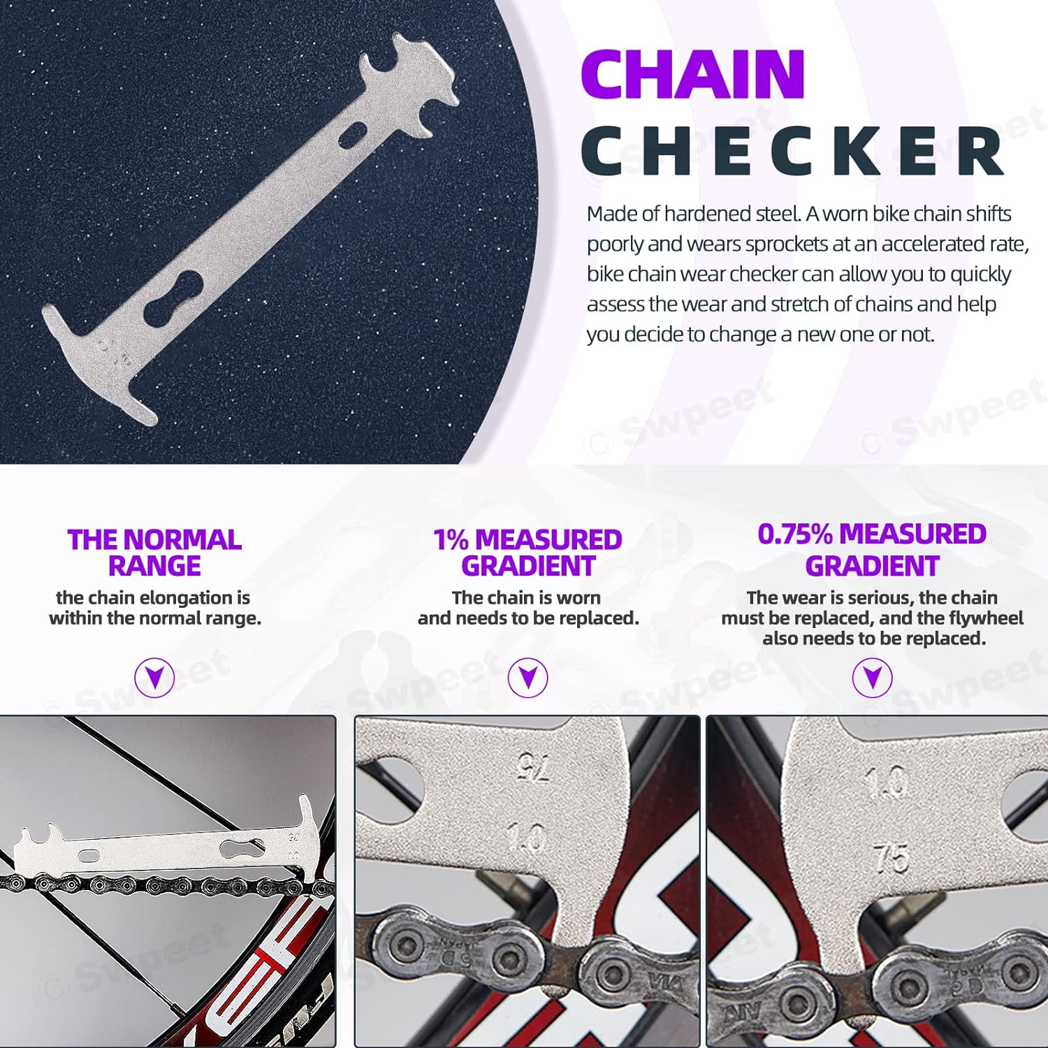 Swpeet 11Pcs Bike Chain Repair Tool Assortment Kit, Including Bike Chain Plier, Bicycle Chain Master Link Pliers, Wear Indicator Chain Checker, Chain Breaker Splitter Tool and Missing Link Connector image number 5