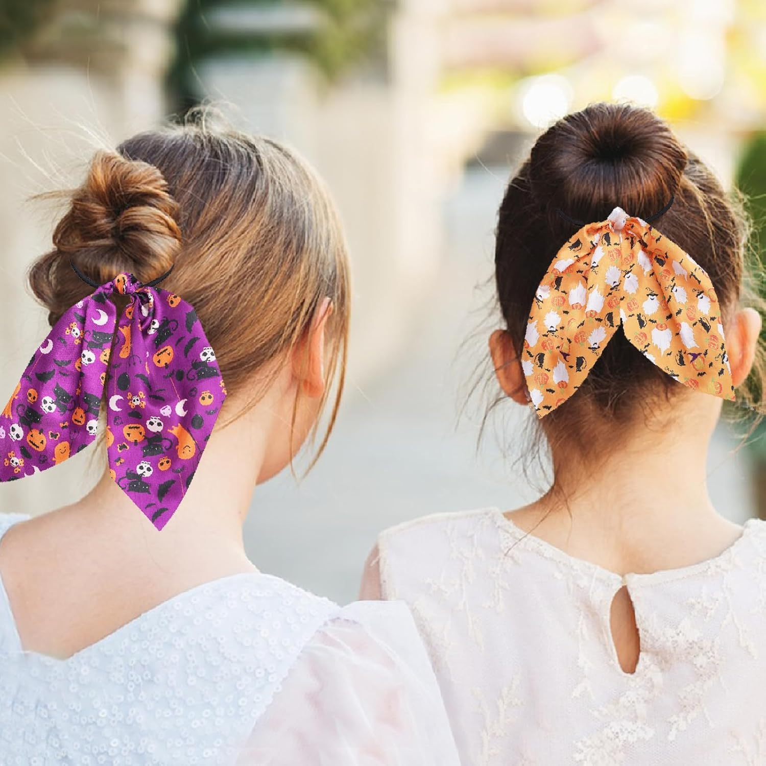 Kawlxpp Halloween Hair Accessories Set 5Pcs &ndash; Spider & Bow Clips, Silk Scrunchies, Elastic Ribbon Hair Ties for Girls & Women Halloween Costume (Pumpkin Spice) - Purple Haze image number 3