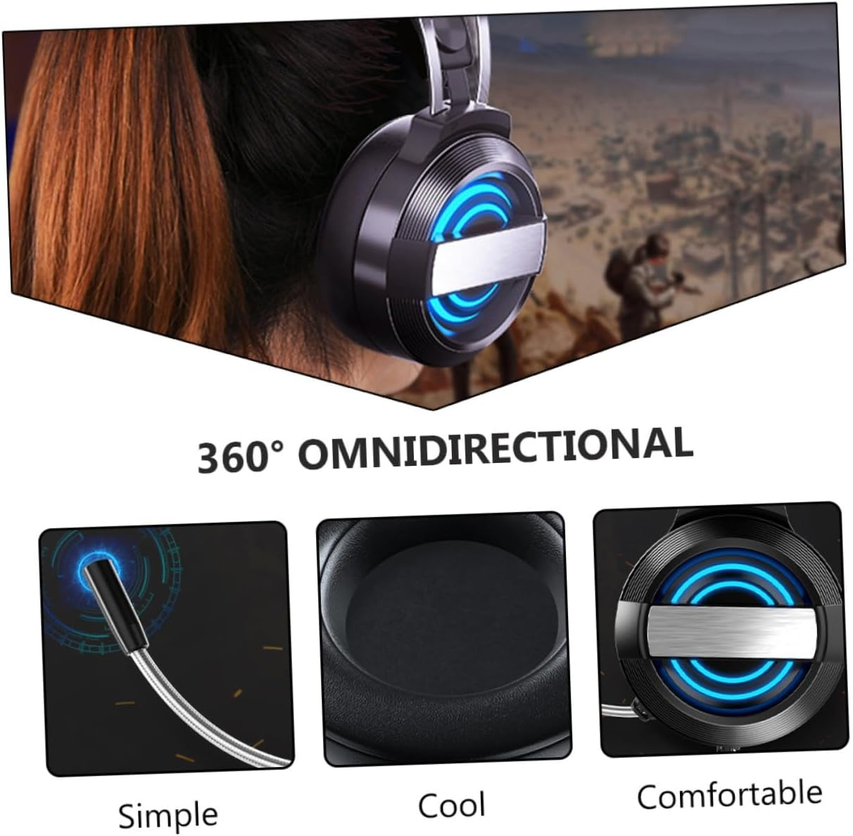 Tofficu Gaming Headset with Microphone USB Wired Noise Reduction PC Headphones for Gamers Over-Ear Comfortable Black Head-Mounted Headset for Desktop and Laptop image number 3