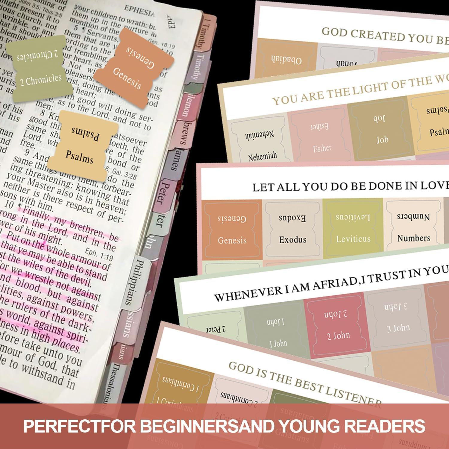 Boho Theme Laminated Bible Tabs, 75 Tabs for Women and Men, Bible Tabs for Study Bible, Bible Index Tabs, Bible Book Tabs, Bible Labels Tabs, Bible Tabs (Morandi) image number 6