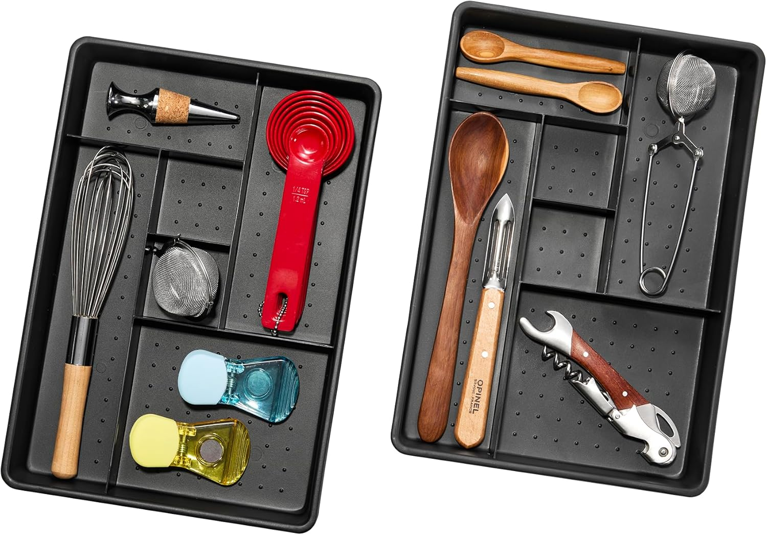 Madesmart Set of 2 Plastic 6-Compartment Drawer Organizer Gadget Trays, Multipurpose Storage Bins for Drawers, Granite, 10.75 X 7.5 X 2.6 Inches image number 1