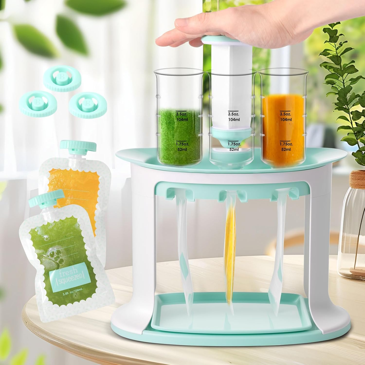 Squeeze Station for Homemade Food, Reusable Pouch Filling Station for Baby, Fruit Puree Pouch Filling Maker with 5 Portable Bags, Portable Squeeze Pouch Station Maker for Puree Food image number 4