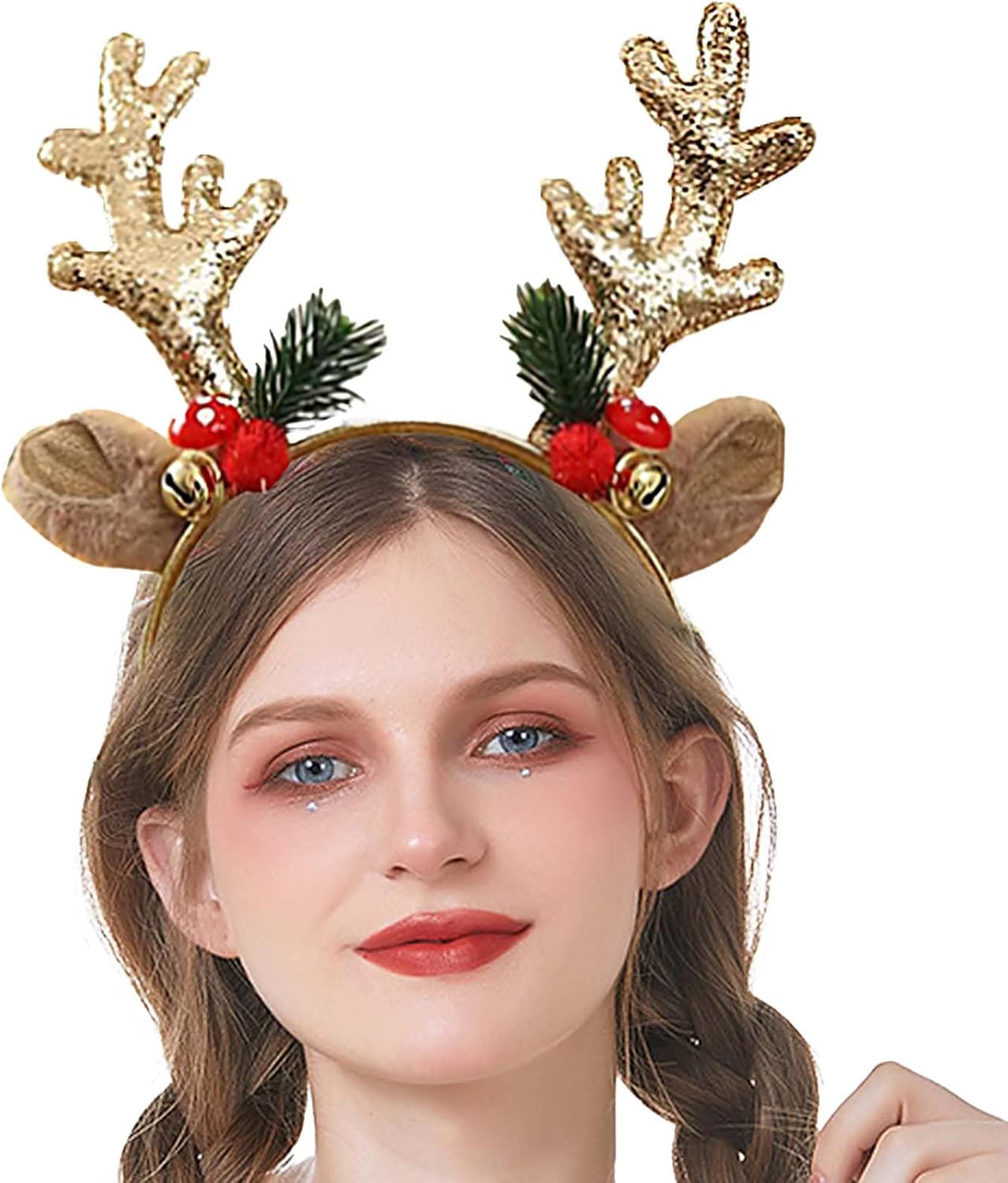 Acenail Christmas Headbands Women Xmas Deer Hair Hoop Glitter Reindeer Antlers Headband Deer Ears Holiday Headpiece&hellip; image number 5