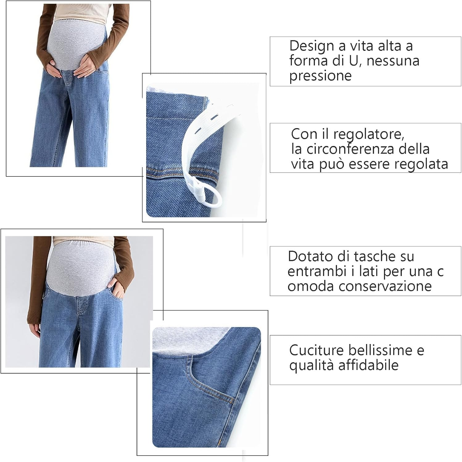 Dad Style Maternity Jeans with Adjustable Belt - Slimming Trousers, Short Size, Pockets and Comfort for Casual Look in Pregnancy image number 3