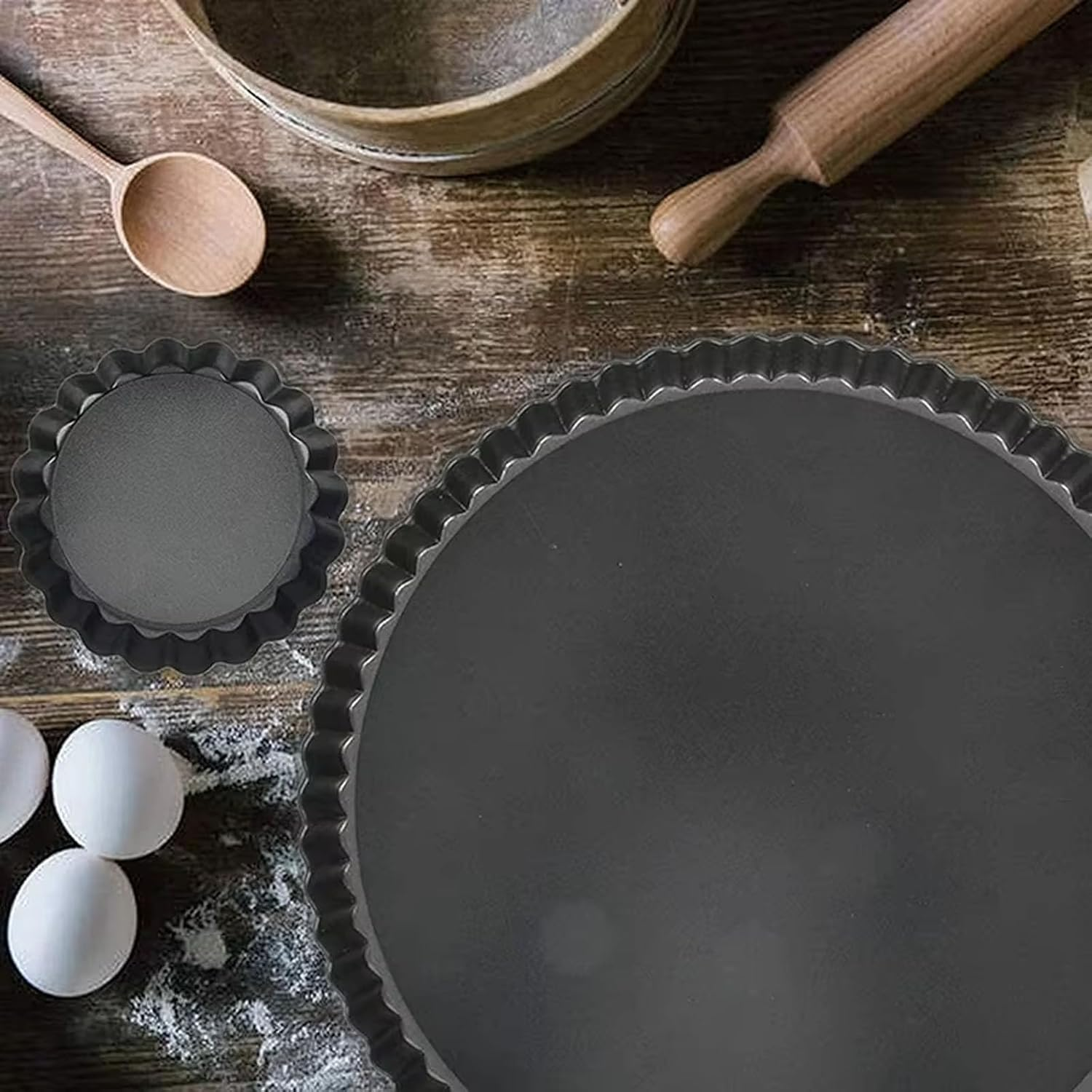 6Pcs Nonstick Mini Tart Pan Set, 4 Inch round Tart Tins with Removable Bottom, Easy Release Baking Pans for Cakes, Egg Tarts, Fruit Pies, Perfect for Home Baking and Professional Use image number 5