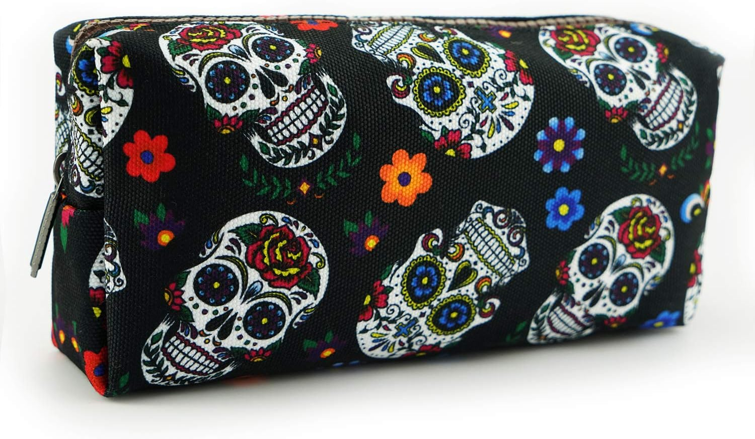 Lparkin Sugar Skull Pencil Case Super Large Capacity Canvas Pen Bag Pouch Stationary Case Makeup Cosmetic Bag Gadget Box image number 4