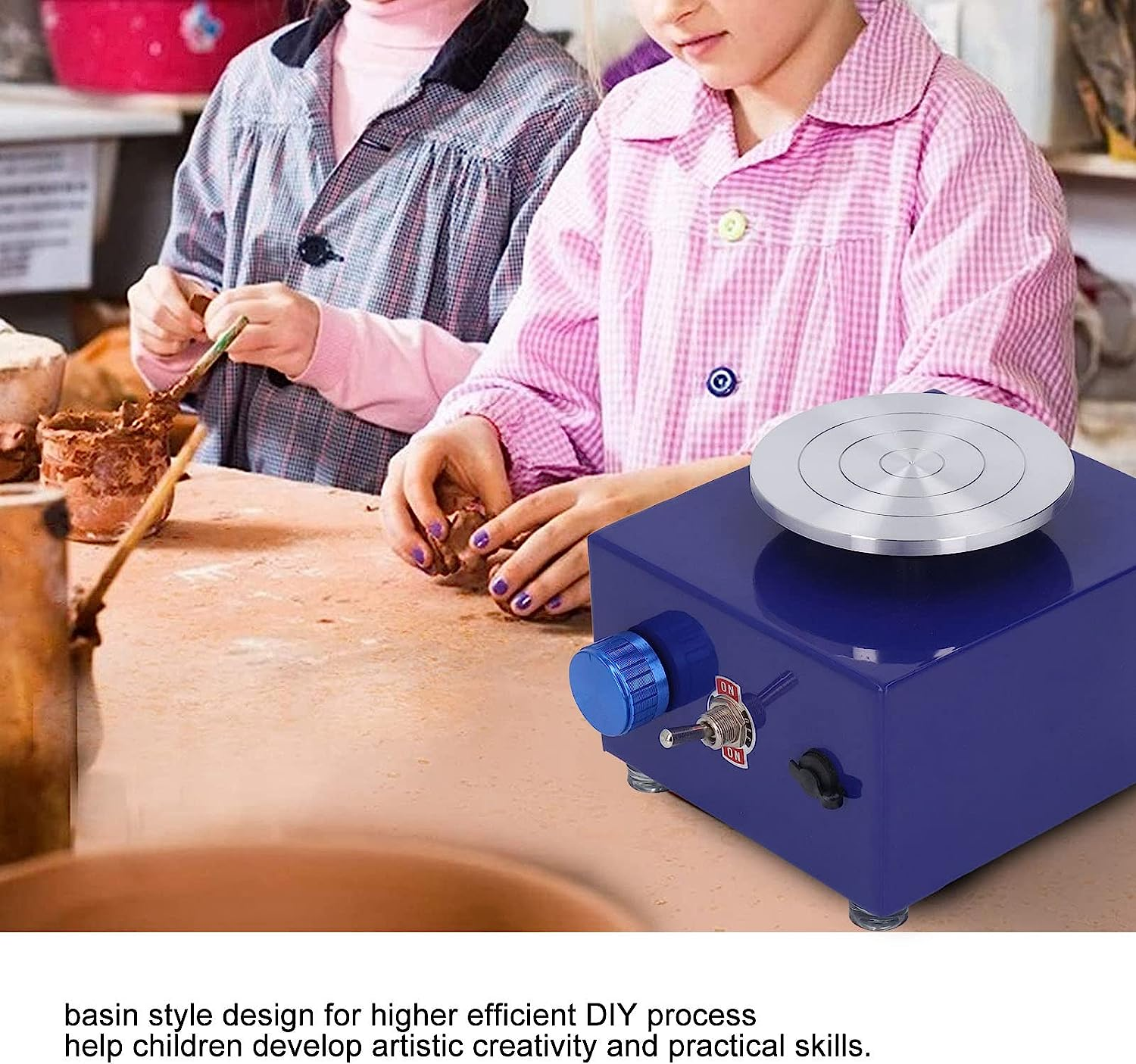 Mini Pottery Wheel, Adjustable Speed Electric Pottery Wheel, Rustproof Detachable Basin Pottery Forming Machine, DIY Clay Turntable Tray for Art, Craft, Work, Clay, Parent Child Activities(Au) image number 1