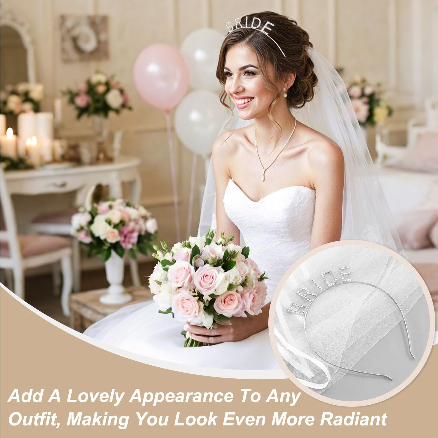 Elegant Bride Headband - Silver Bride to Be Headband with Rhinestones, Stylish Bridal Hair Accessories for Women for Wedding, Hen Party, Birthday or Bridal Shower image number 2