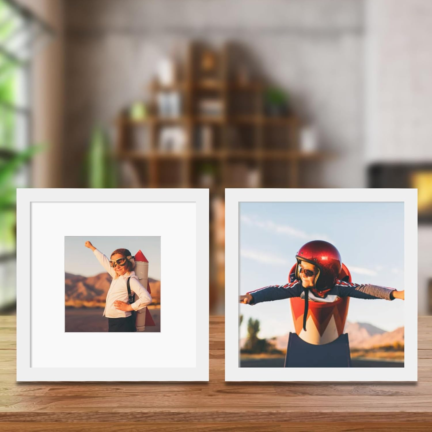 BSRHOME 12X12 Picture Frame Set of 9, Display Pictures 8X8 with Mat or 12X12 without Mat, Multi Collage Gallery Square Photo Frames for Wall or Tabletop, White image number 4