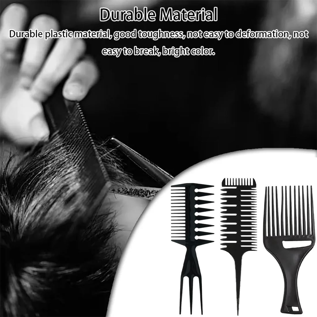 Wide Comb, 3 Pieces Professional Hairdressing Comb, Wide Tooth Comb Kit, Comb for Afro Hair, Antistatic Retro Wide Tooth Comb Hair Comb Styling Hair Combs for Curly Wet Long Hair, Black image number 2