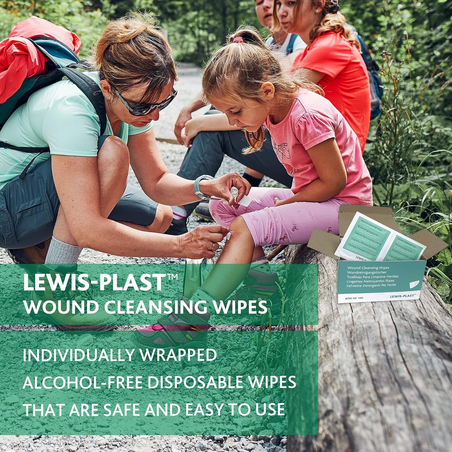 Lewis-Plast Premium Saline Sterile First Aid Alcohol Free Wipes - Box of 100 Medical Grade Cleaning Wipe for Wound, Cleansing Area before Injection and Piercing, Green image number 5