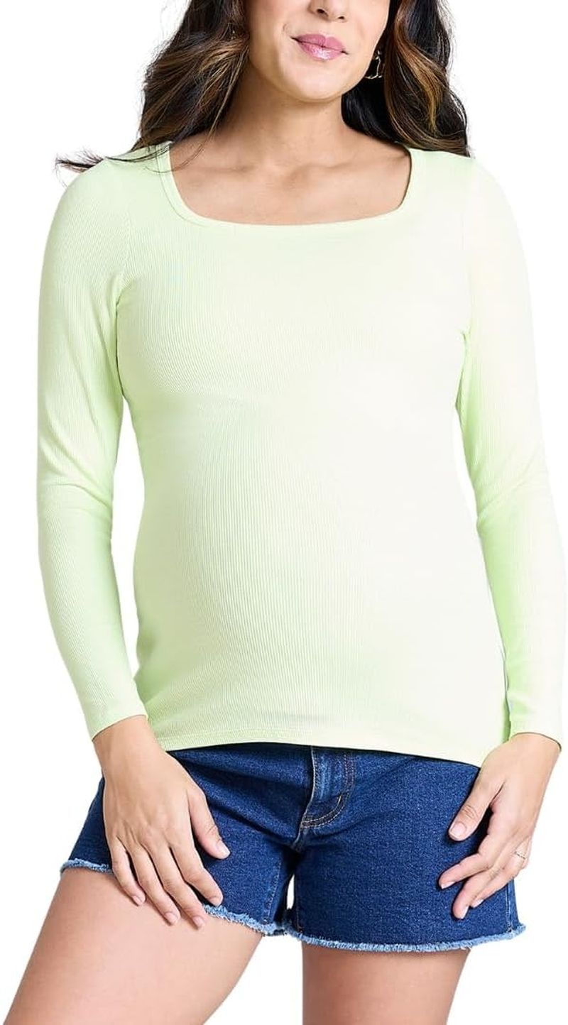 Motherhood Maternity Women'S Long Sleeve Square Neck Ribbed Pregnancy T-Shirt